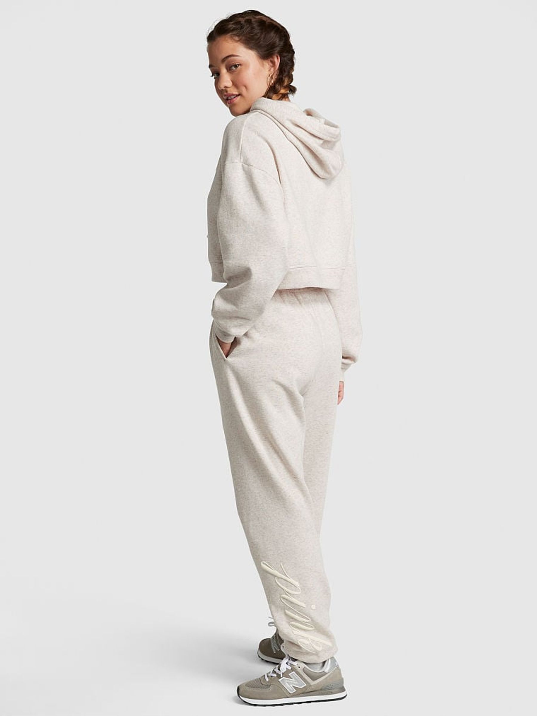Heather Oatmeal Beige Fleece Fleece Joggers - Image 2 of 4