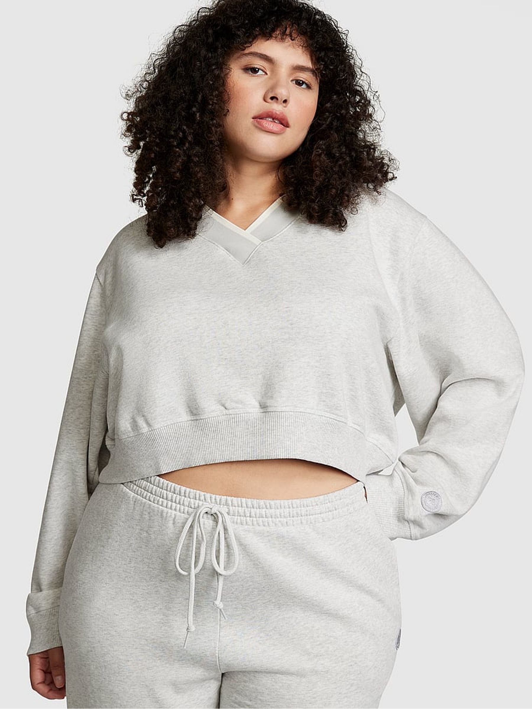 Heather Grey Elevated Fleece V-Neck Sweat Top - Image 1 of 3