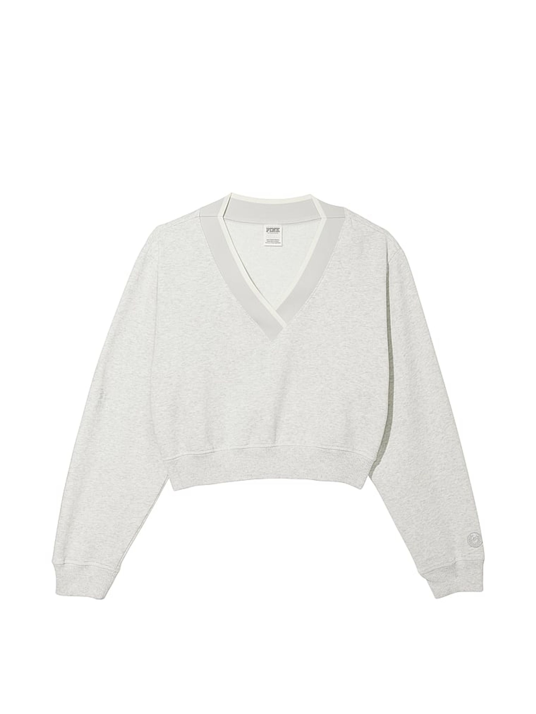 Heather Grey Elevated Fleece V-Neck Sweat Top - Image 3 of 3