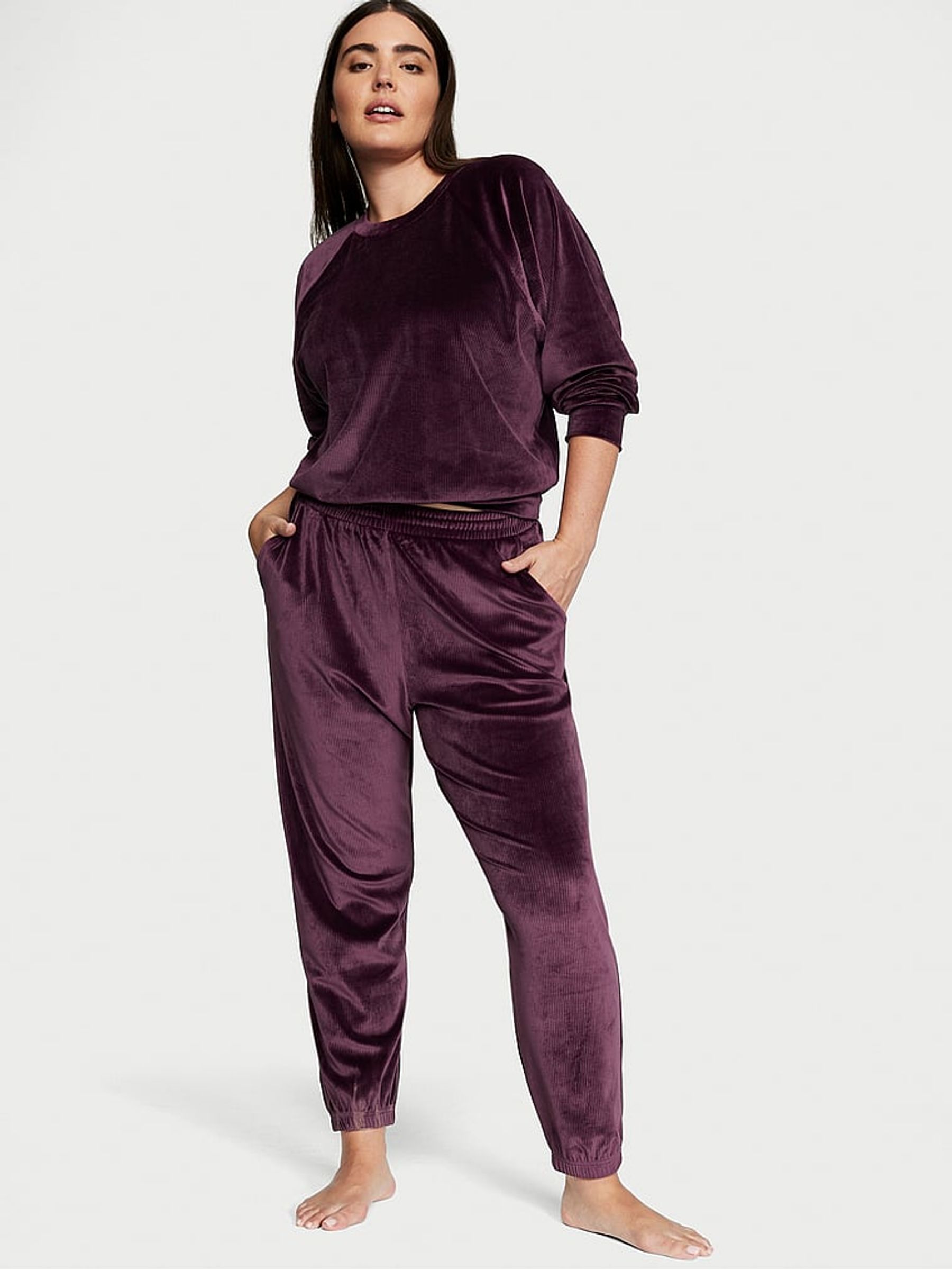 Winter Wine Purple Ribbed Velour Jogger - Image 1 of 3