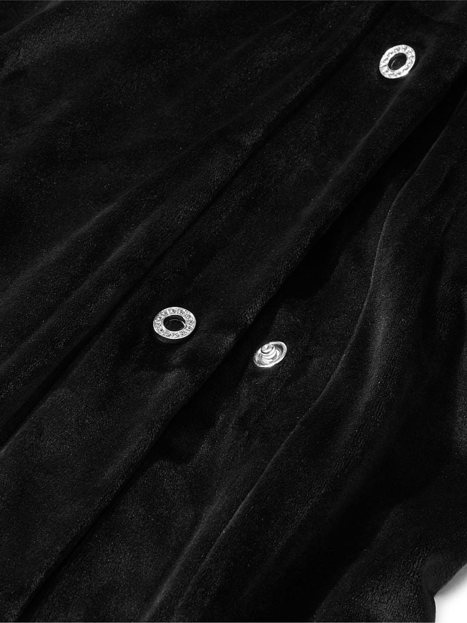 Pure Black Velour Wide Leg Pant With Diamante Snaps - Image 3 of 3