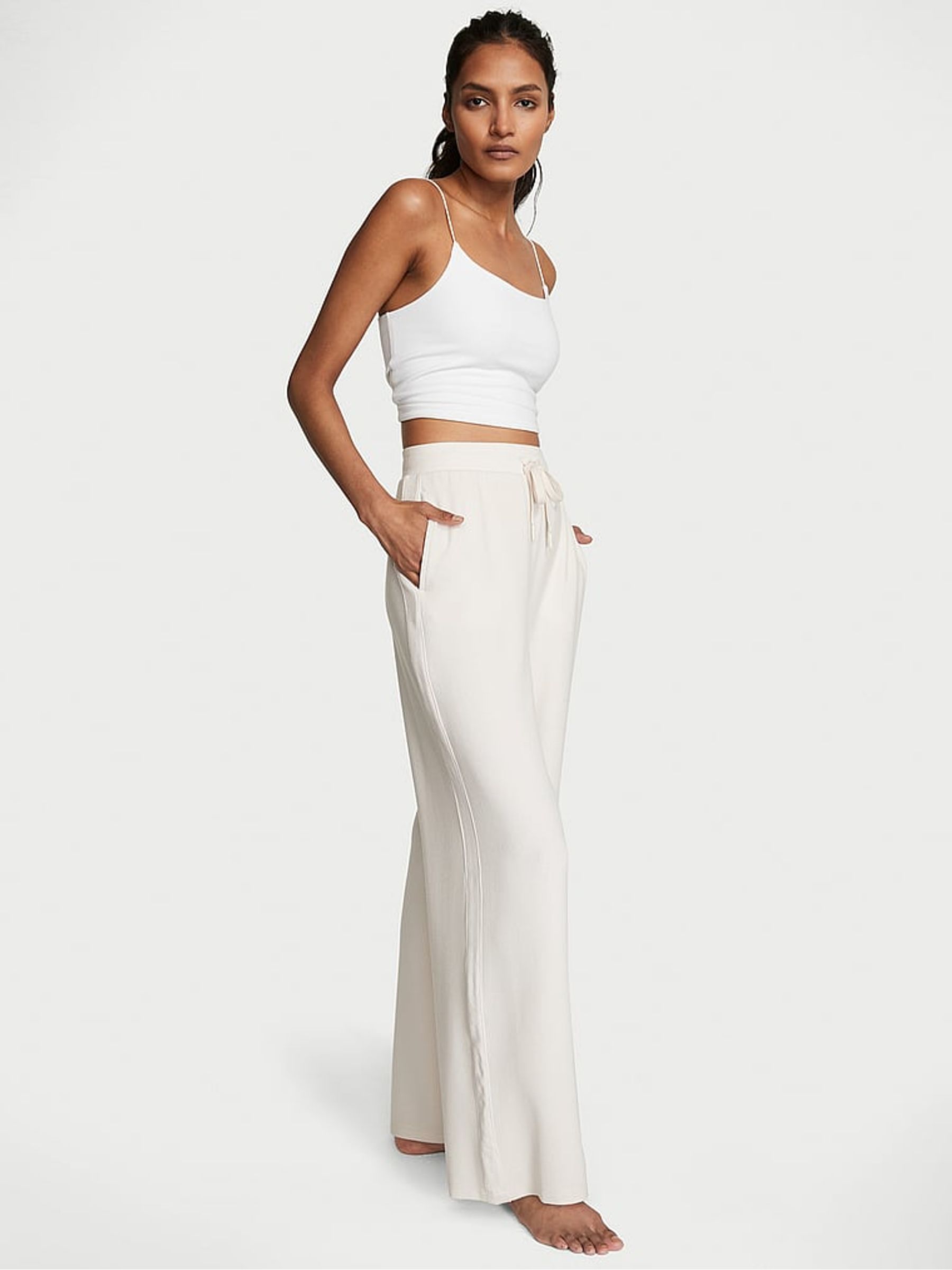 Linen White Double Knit Waffle Wide Leg Jogger - Image 2 of 4