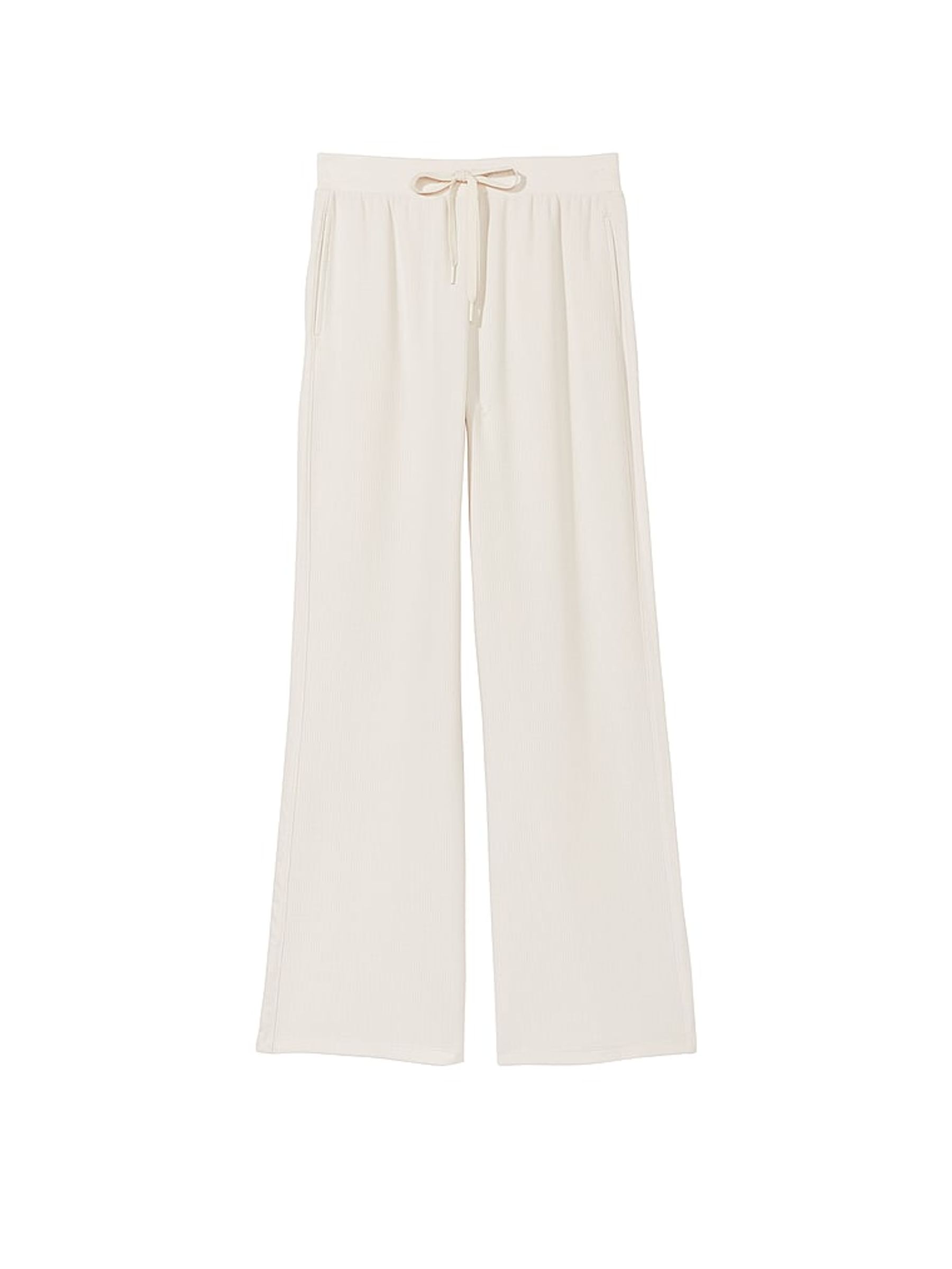Linen White Double Knit Waffle Wide Leg Jogger - Image 4 of 4