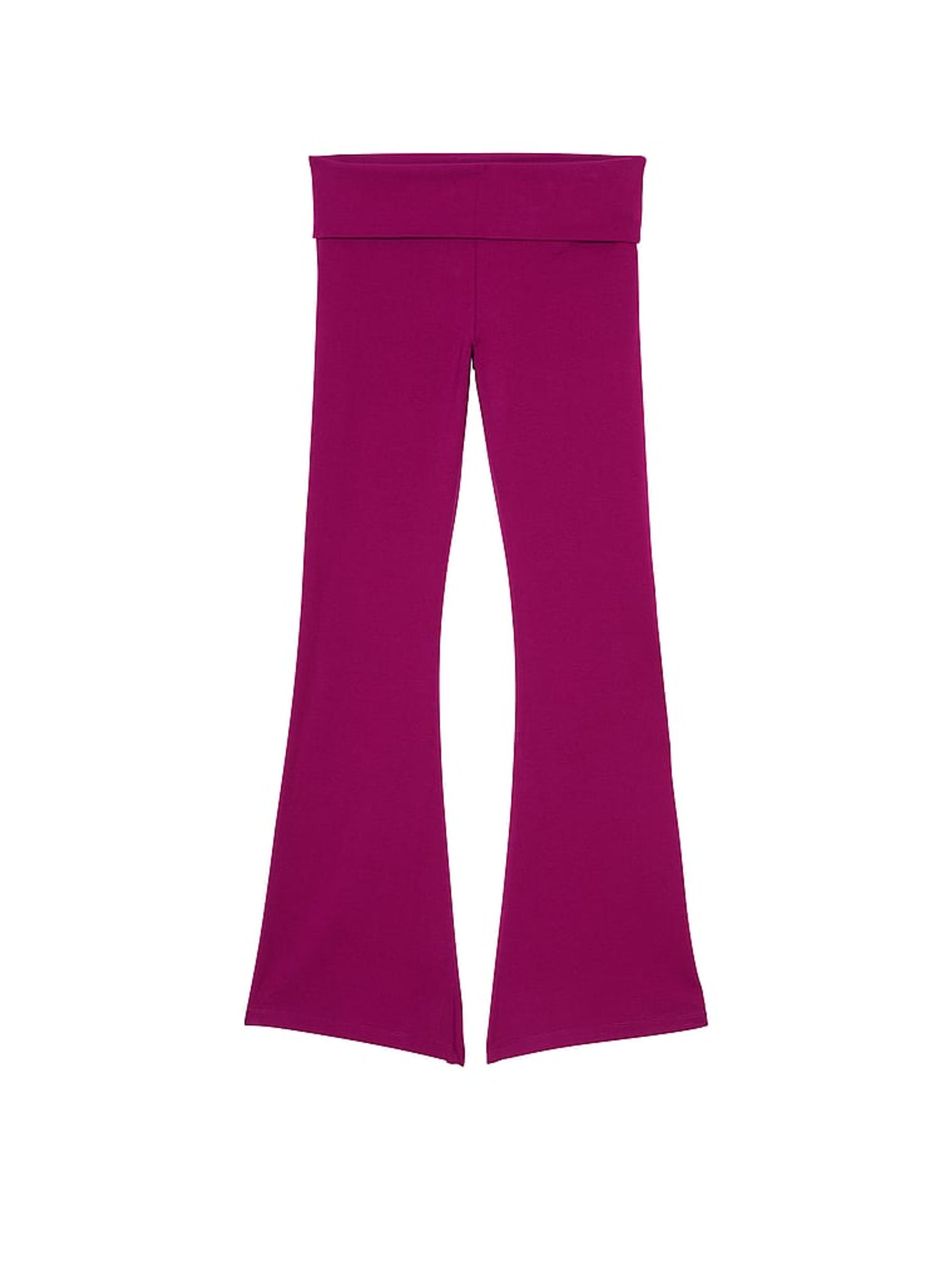 Vivid Magenta Pink Cotton Foldover Flare Legging - Image 4 of 4