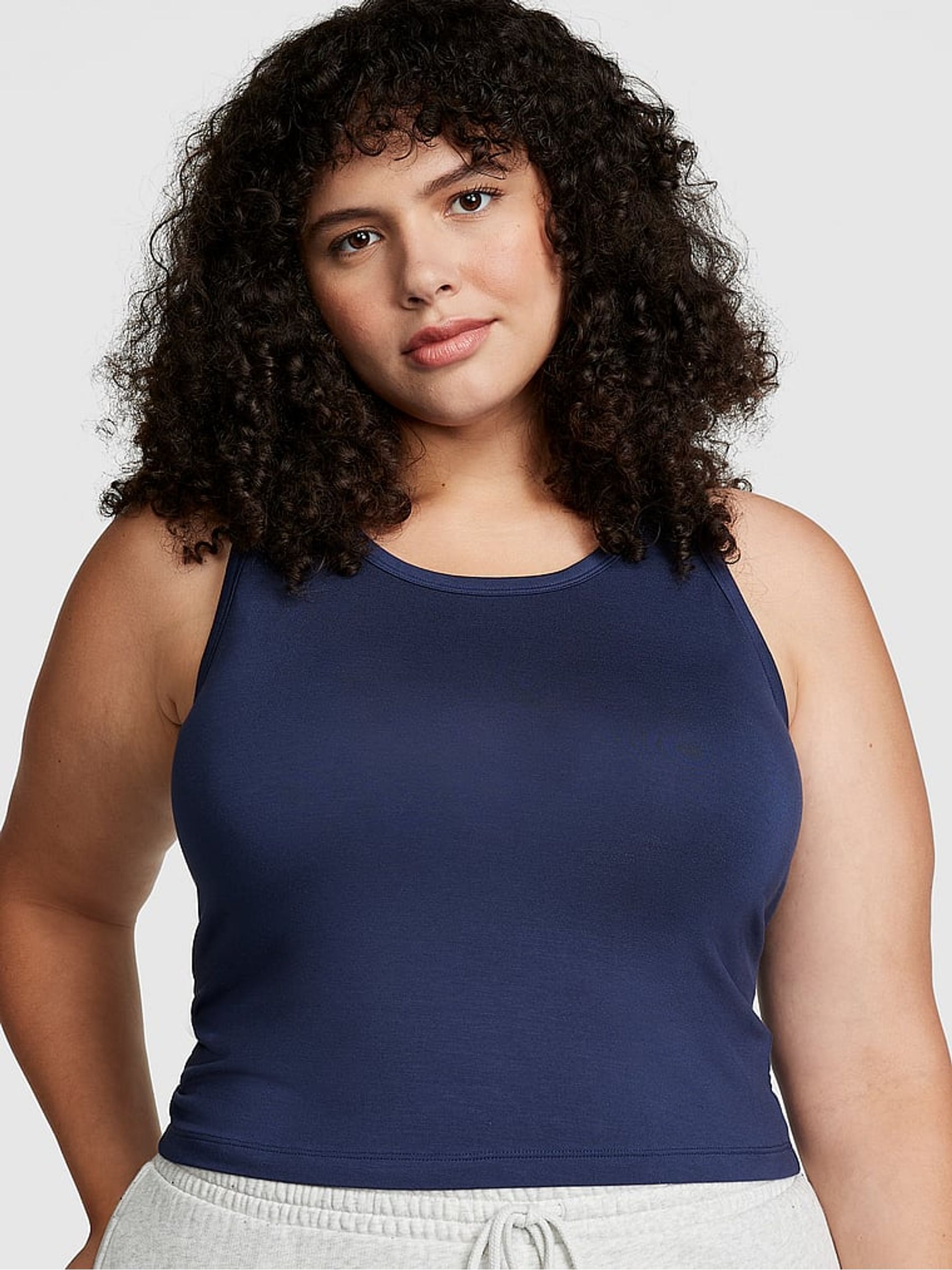 Midnight Navy Blue Modal Cropped Sleep Tank Top - Image 1 of 4