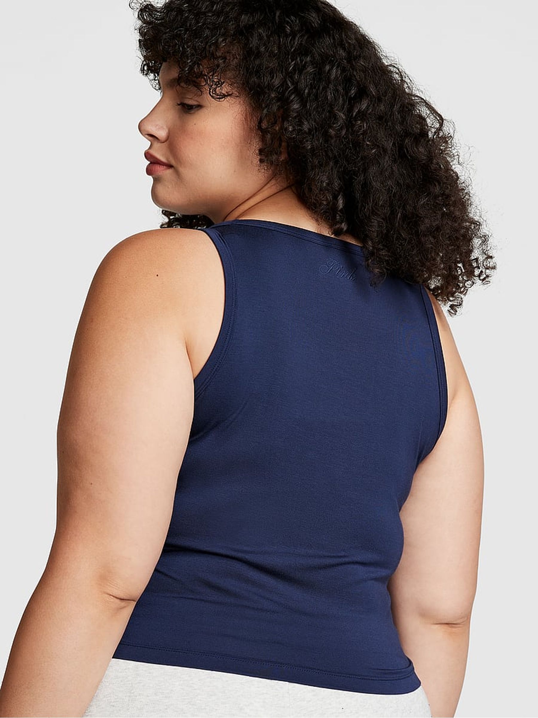 Midnight Navy Blue Modal Cropped Sleep Tank Top - Image 2 of 4