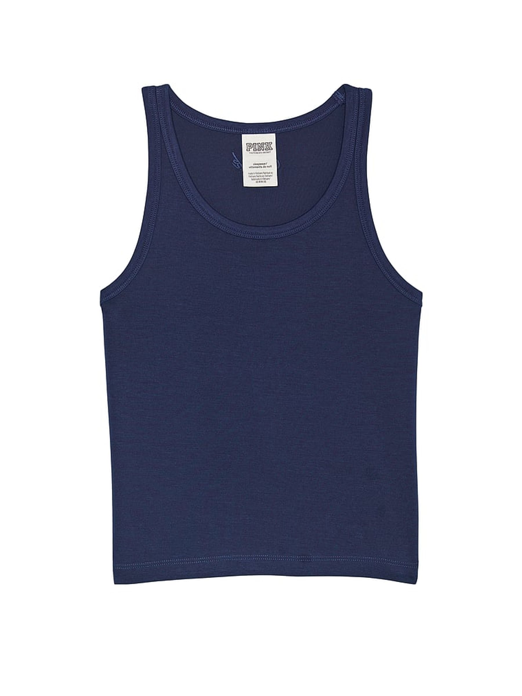 Midnight Navy Blue Modal Cropped Sleep Tank Top - Image 4 of 4
