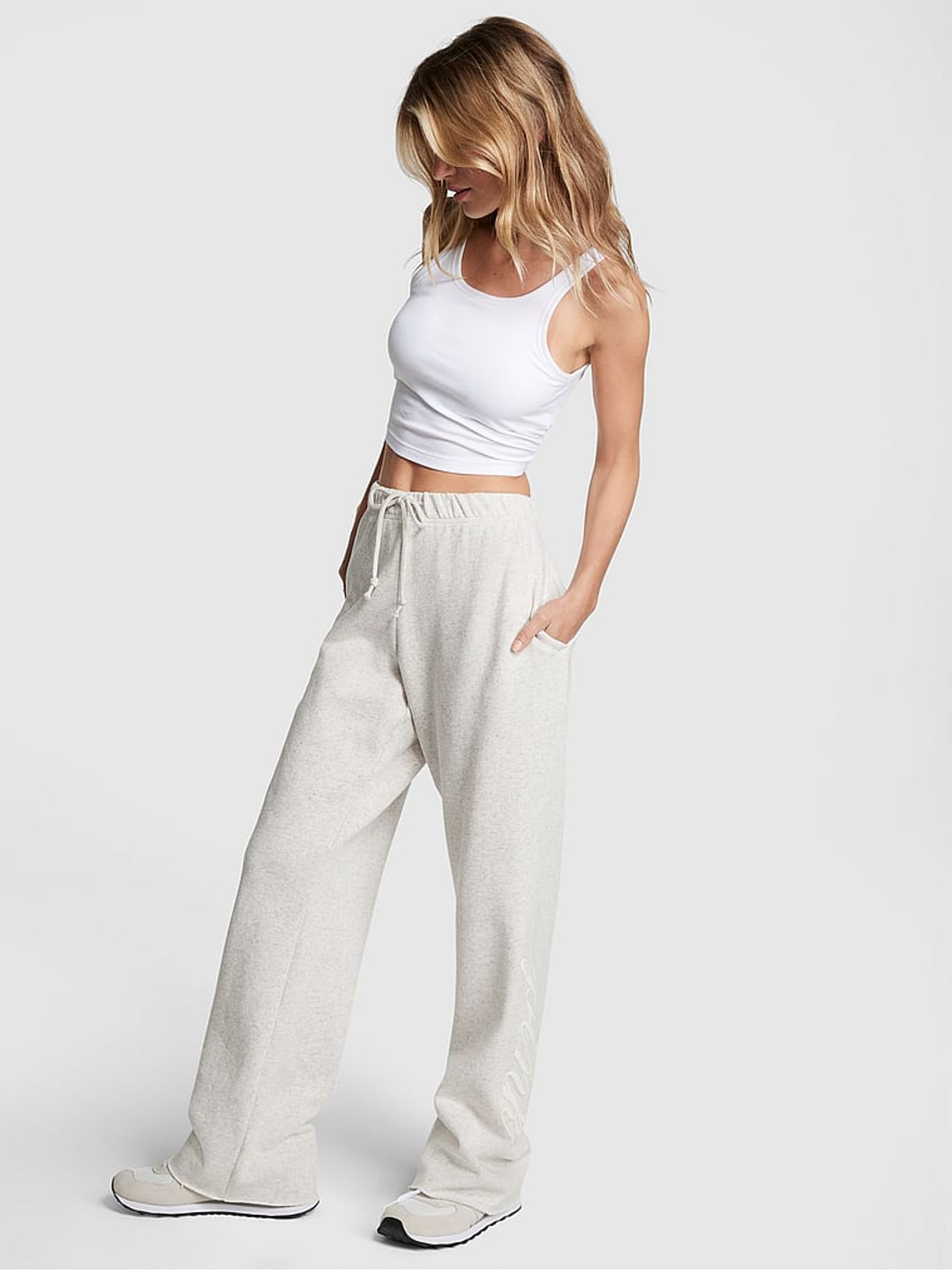 Heather Oatmeal Beige Wide Leg Jogger - Image 1 of 2