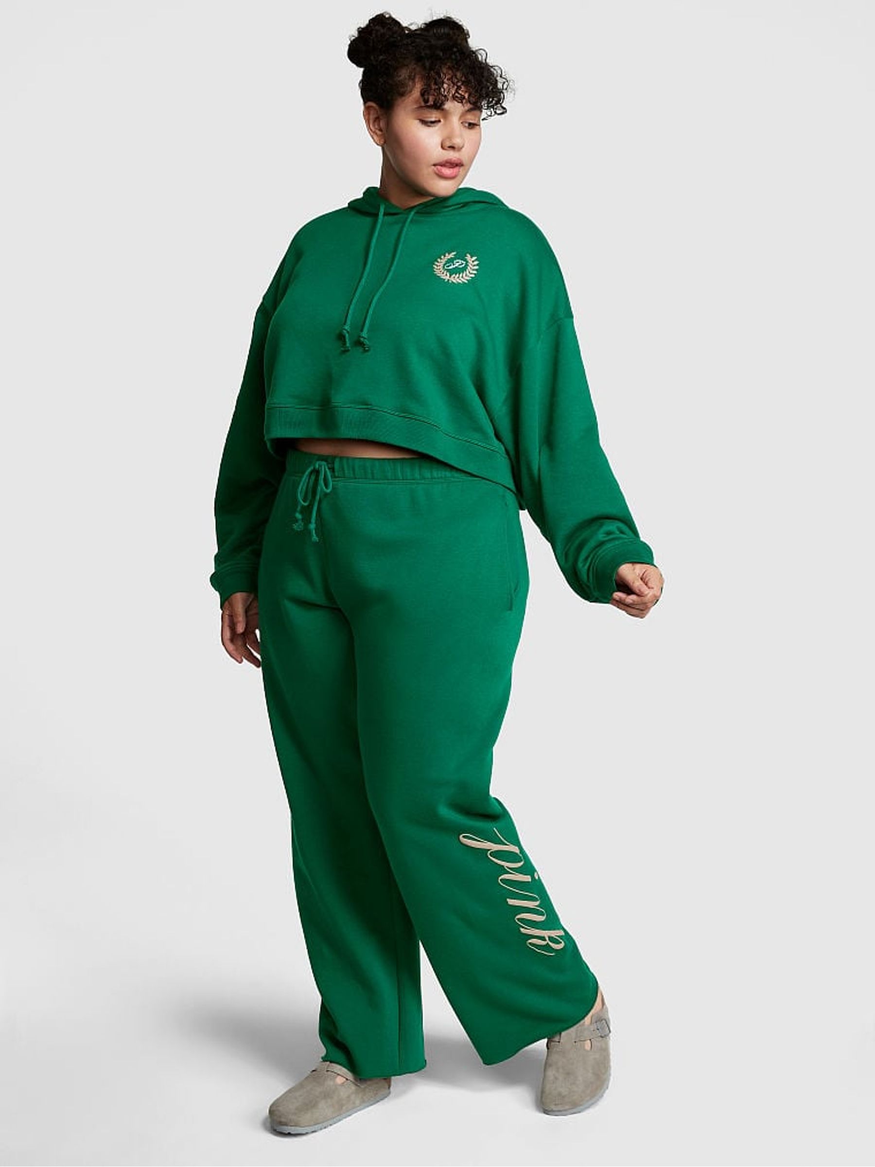 Garnet Green Fleece Wide Leg Jogger - Image 1 of 3