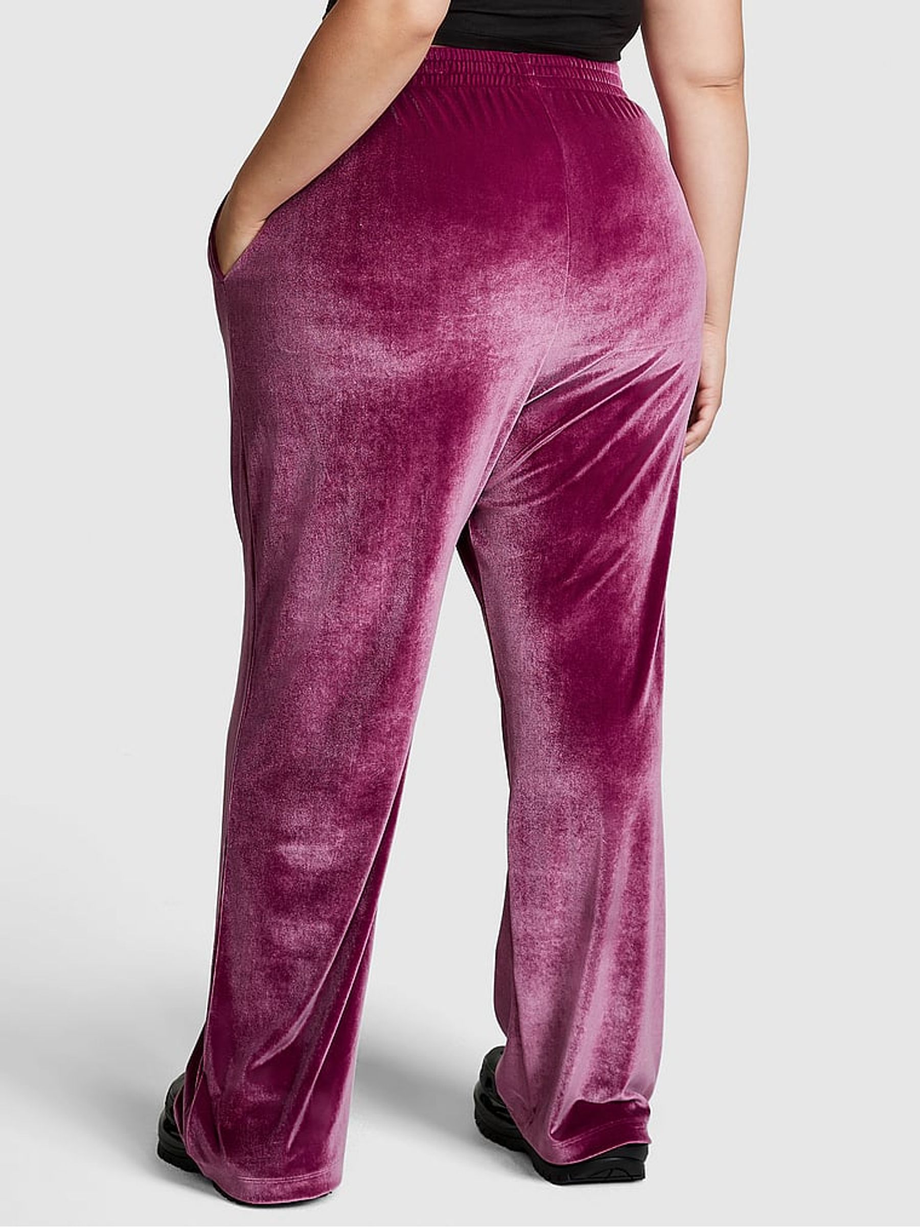 Vivid Magenta Pink Velour Wide Leg Logo Jogger - Image 2 of 4