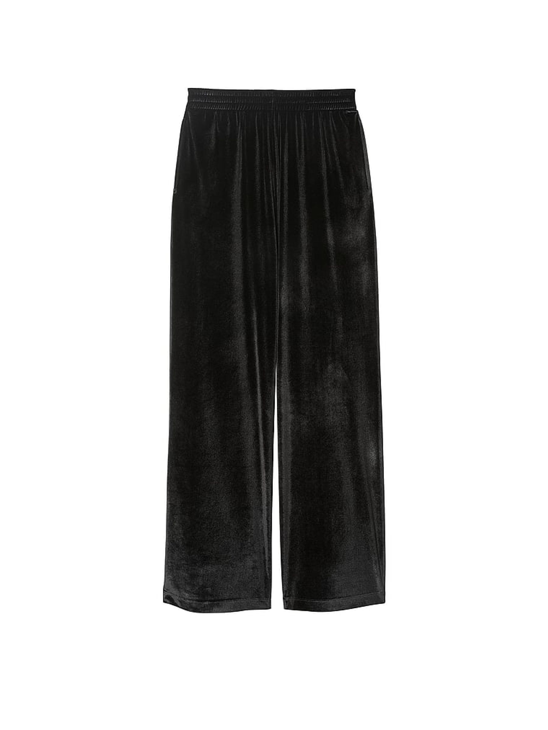 Pure Black Velour Wide Leg Logo Jogger - Image 1 of 2