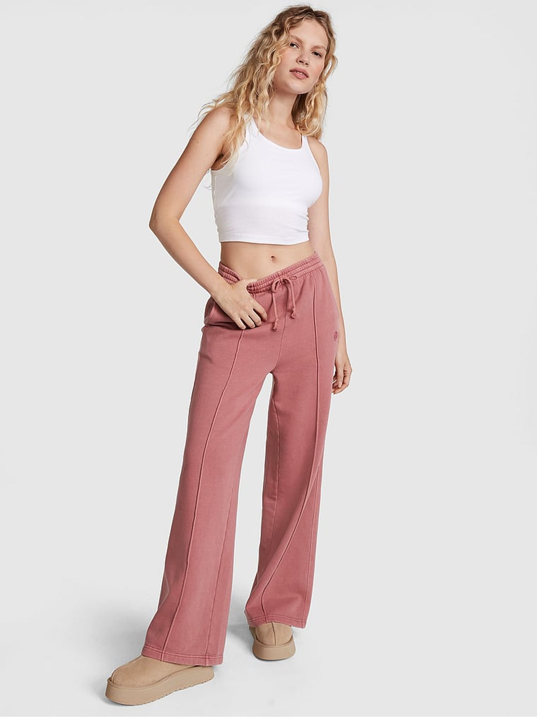 Soft Begonia Pink Fleece Wide Leg Jogger - Image 1 of 3