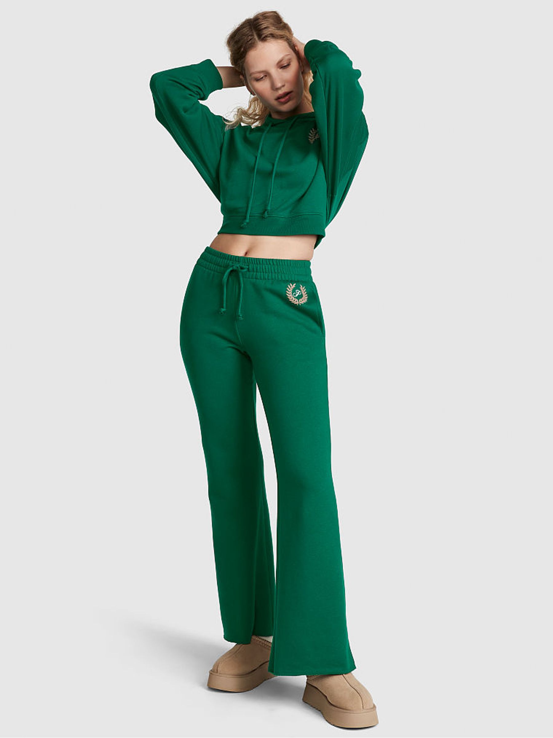 Garnet Green Fleece Wide Leg High Waist Jogger - Image 1 of 4