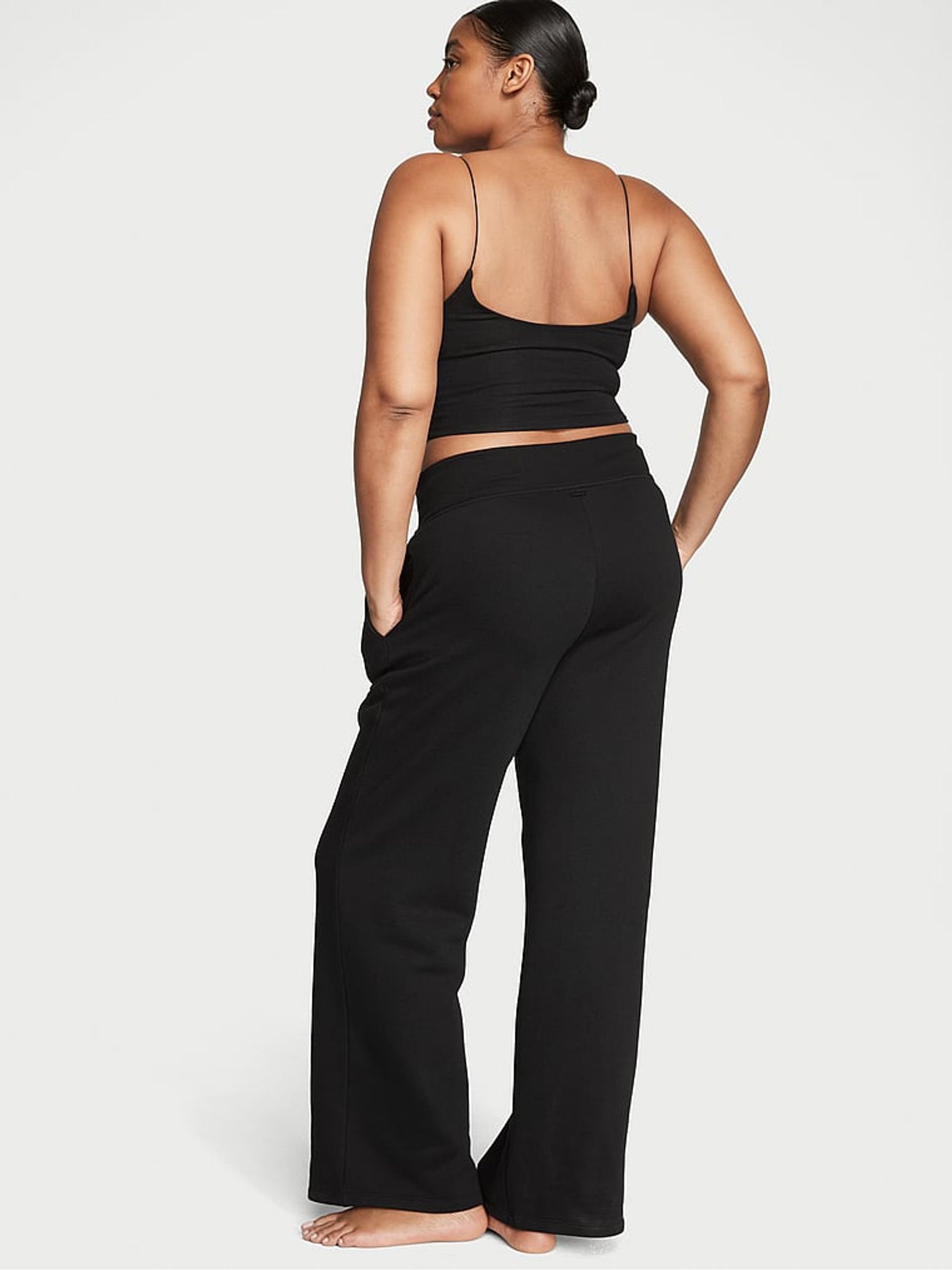 Pure Black Lace Up Wide Leg Joggers - Image 2 of 3