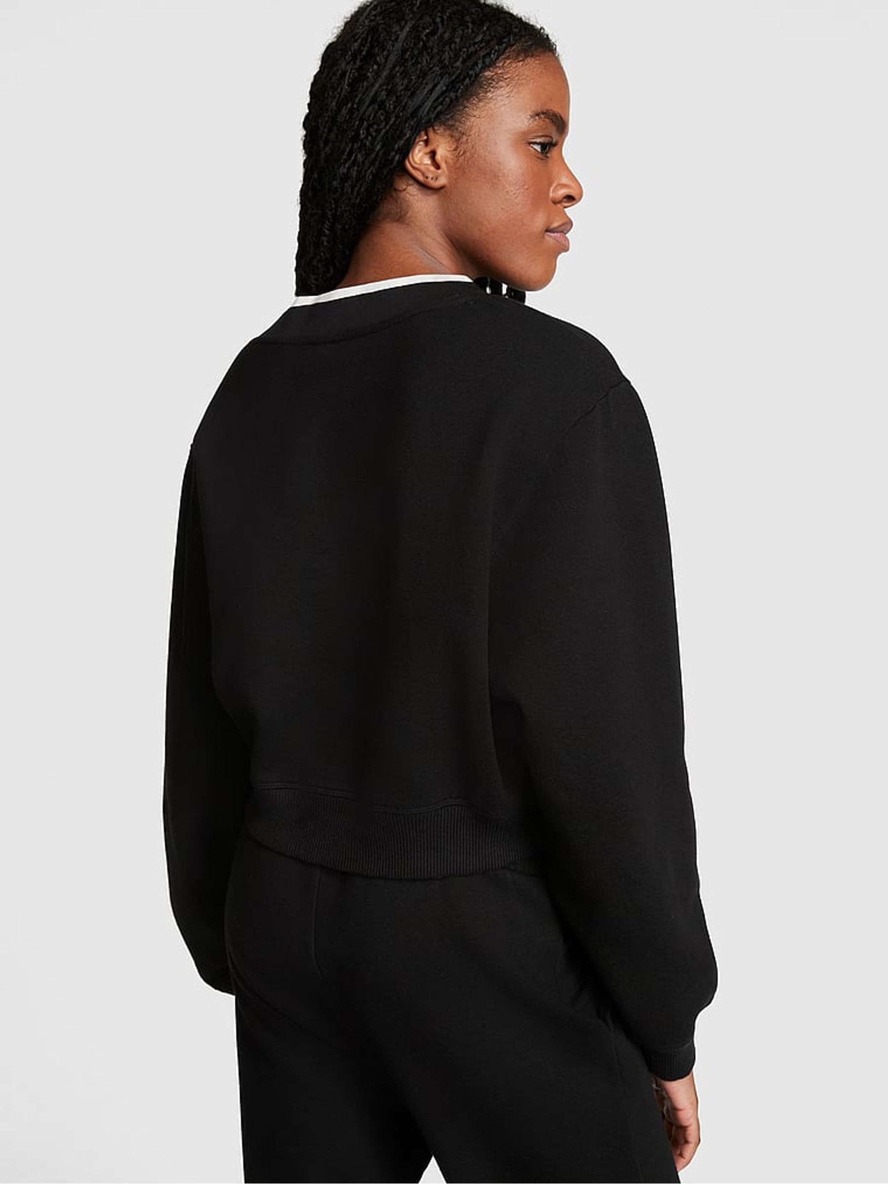 Pure Black Elevated Fleece V-Neck Sweat Top - Image 2 of 4