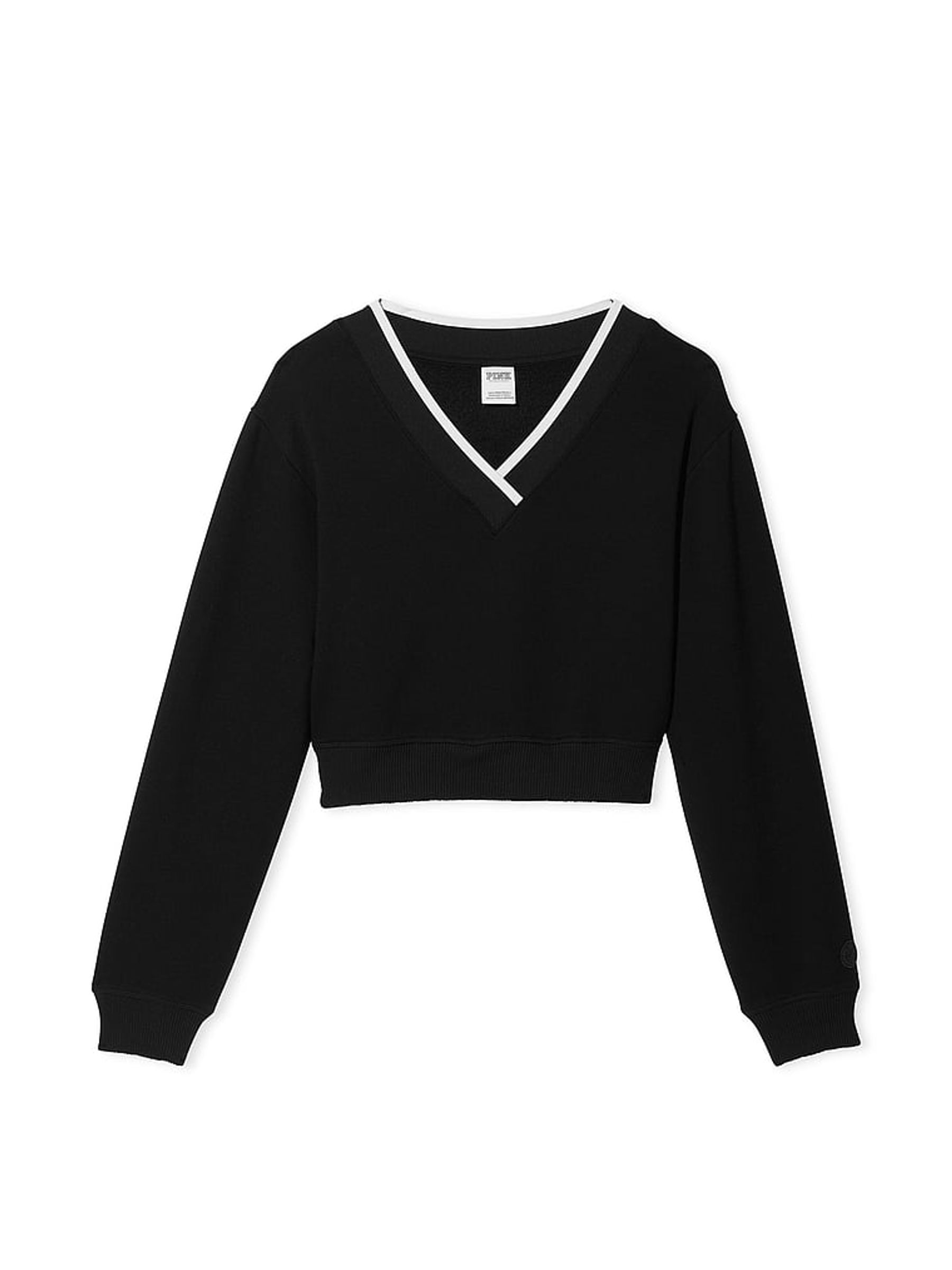 Pure Black Elevated Fleece V-Neck Sweat Top - Image 4 of 4