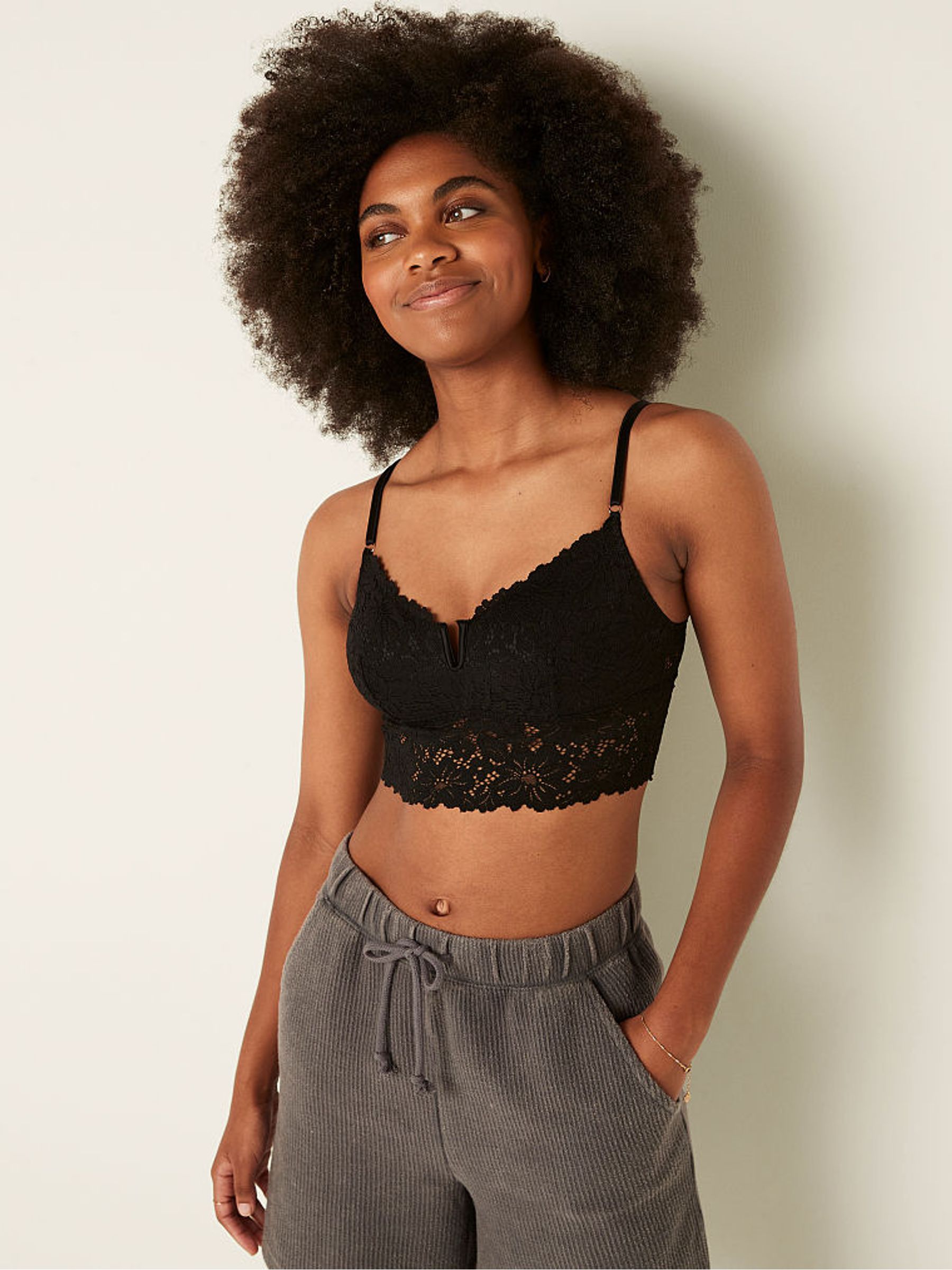 Pure Black Lace Longline Bralette - Image 1 of 4
