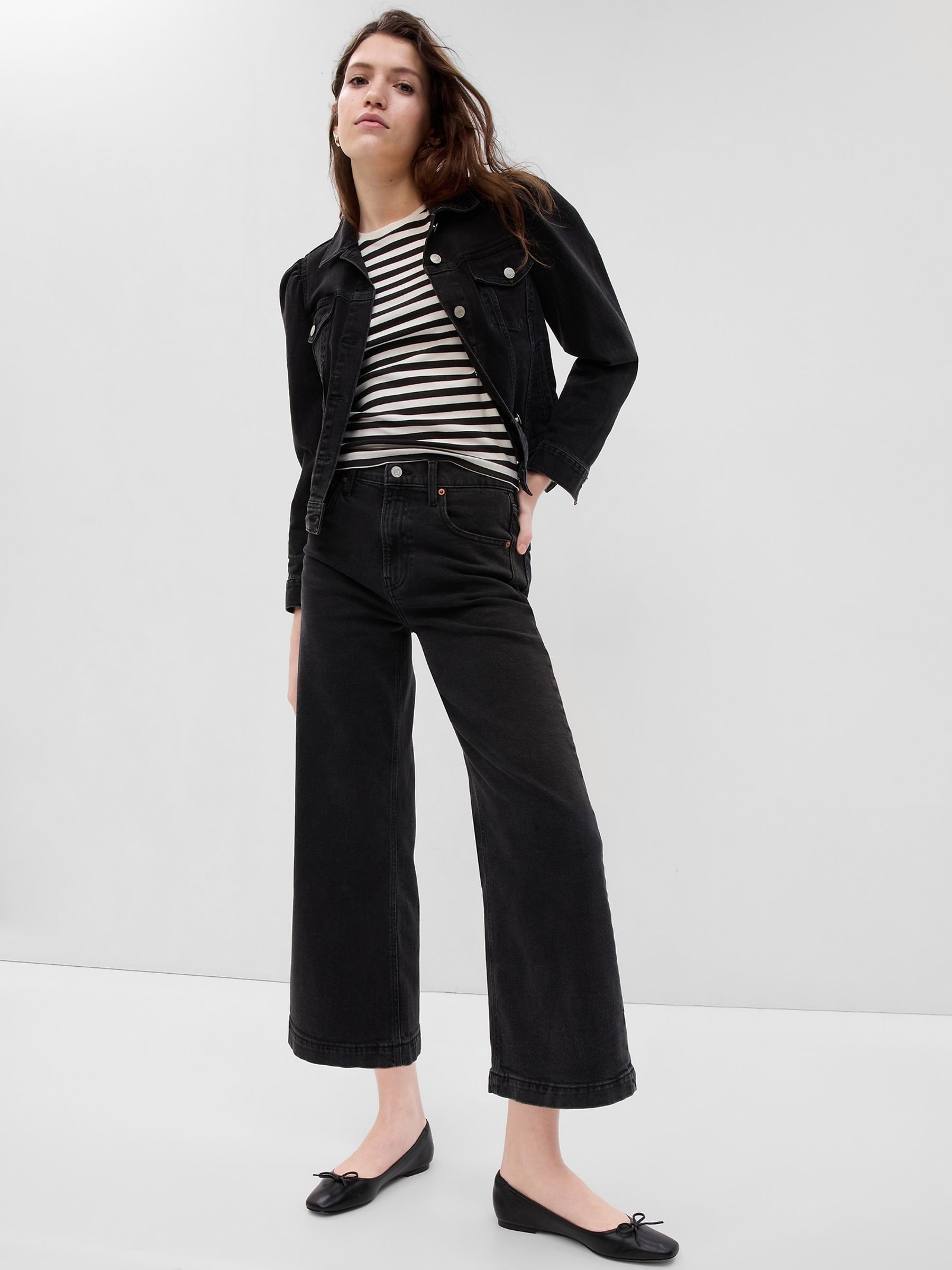 Black High Waisted Wide Leg Washwell Jeans - Image 1 of 4