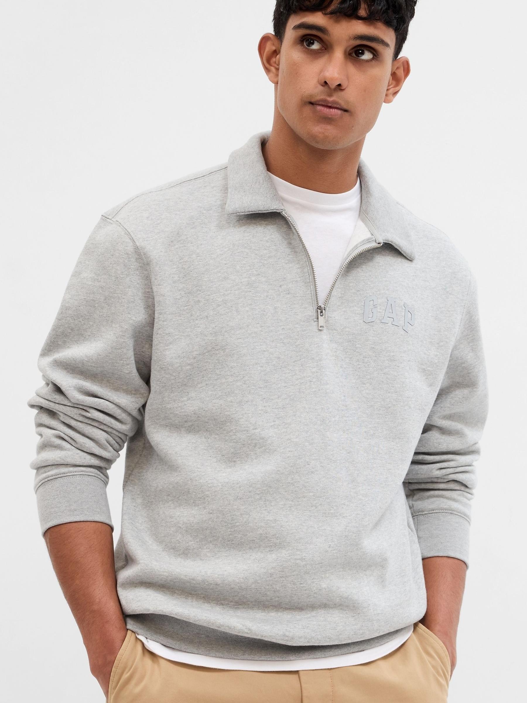 Grey Mini Arch Logo Half-Zip Up Long Sleeve Sweatshirt - Image 1 of 2