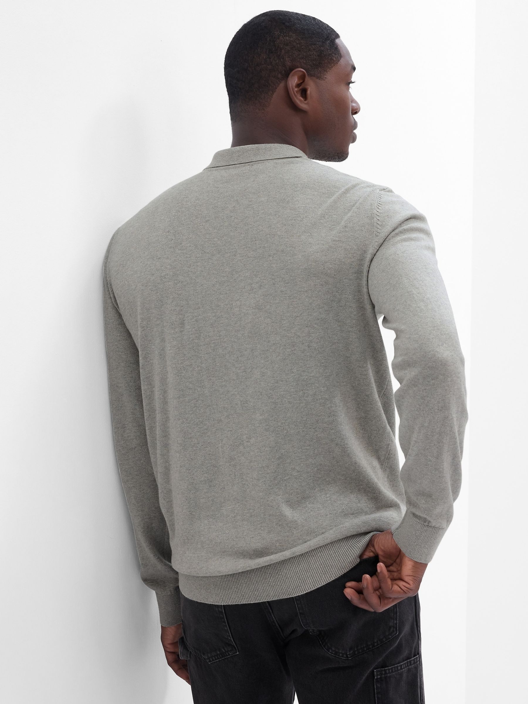 Grey Knit Long Sleeve Polo Shirt - Image 2 of 3