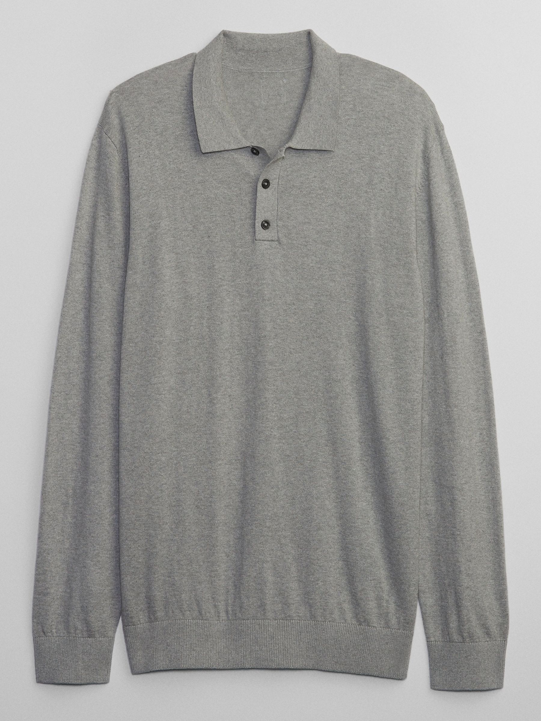 Grey Knit Long Sleeve Polo Shirt - Image 3 of 3