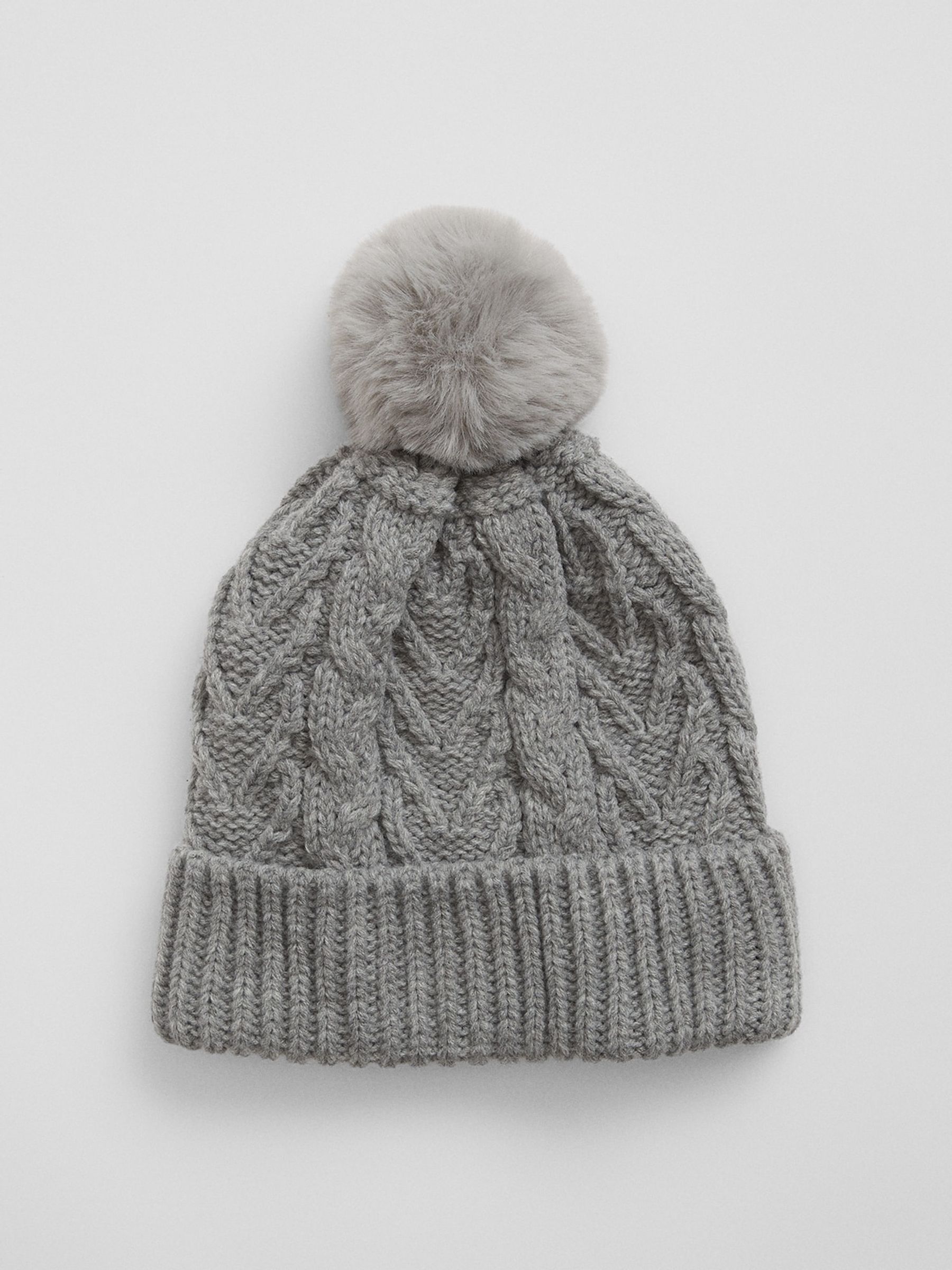 Grey Kids Cable-Knit Pom Beanie - Image 1 of 1