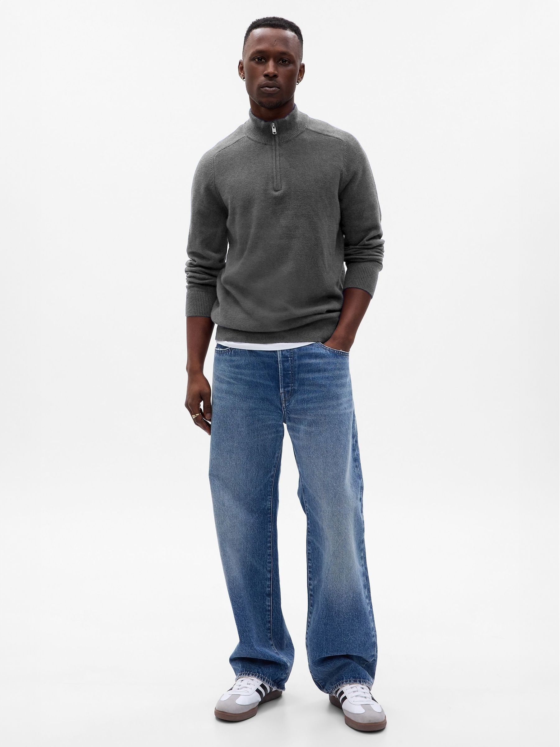 Grey Half-Zip Knit Jumper - Image 4 of 4