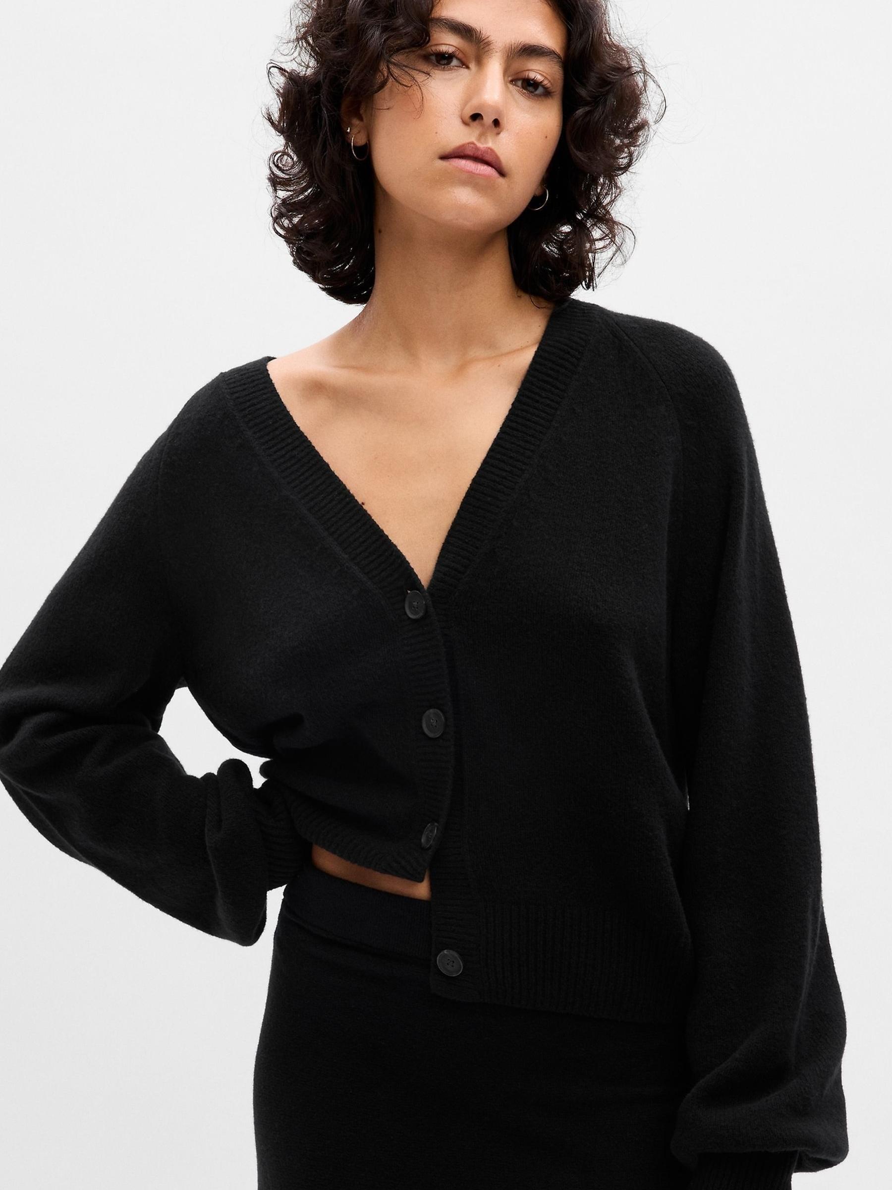 Black Soft Balloon Sleeve Cardigan - Image 1 of 2