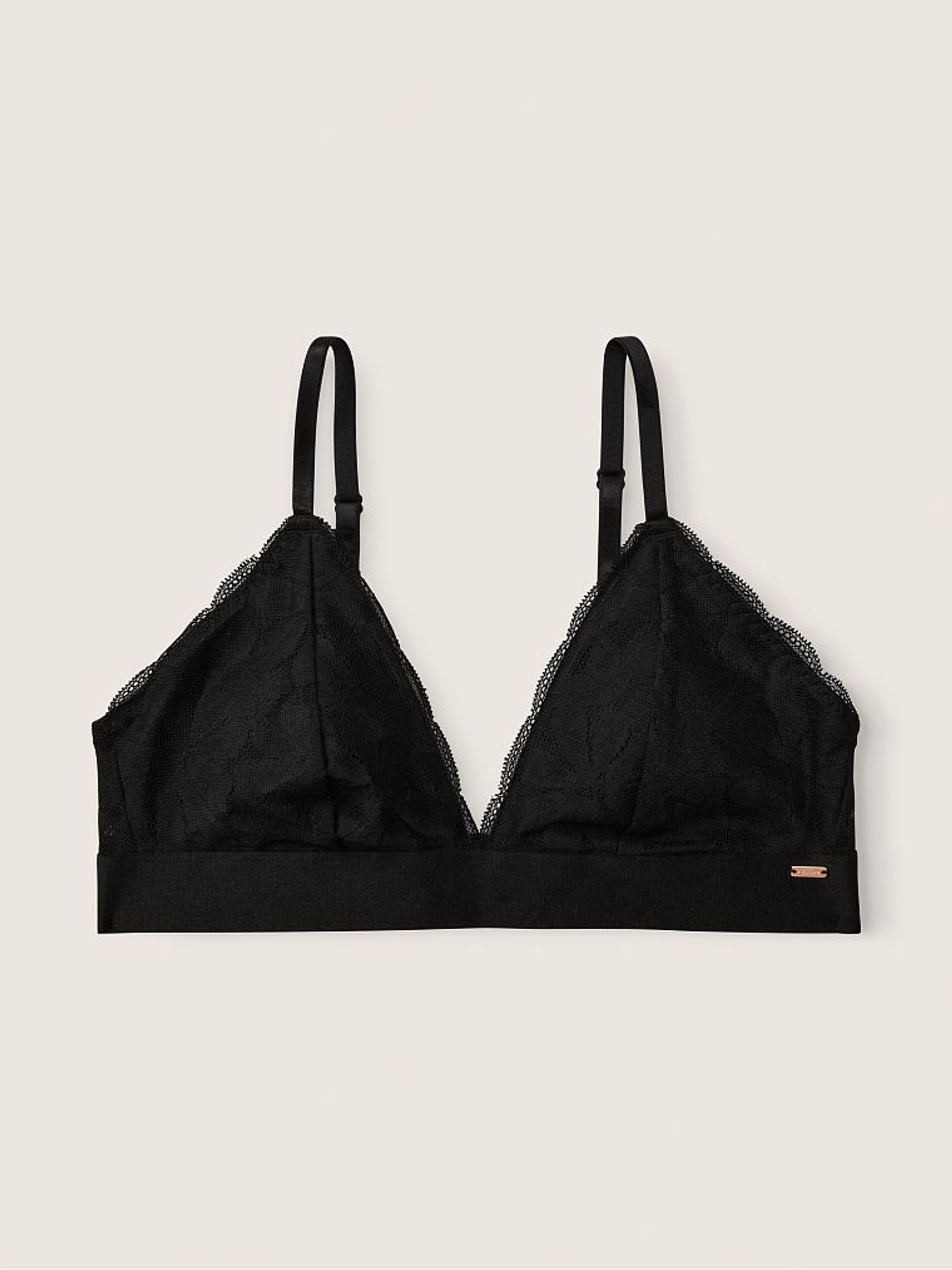 Black Regular Cup Lace Unlined Triangle Bralette - Image 3 of 4