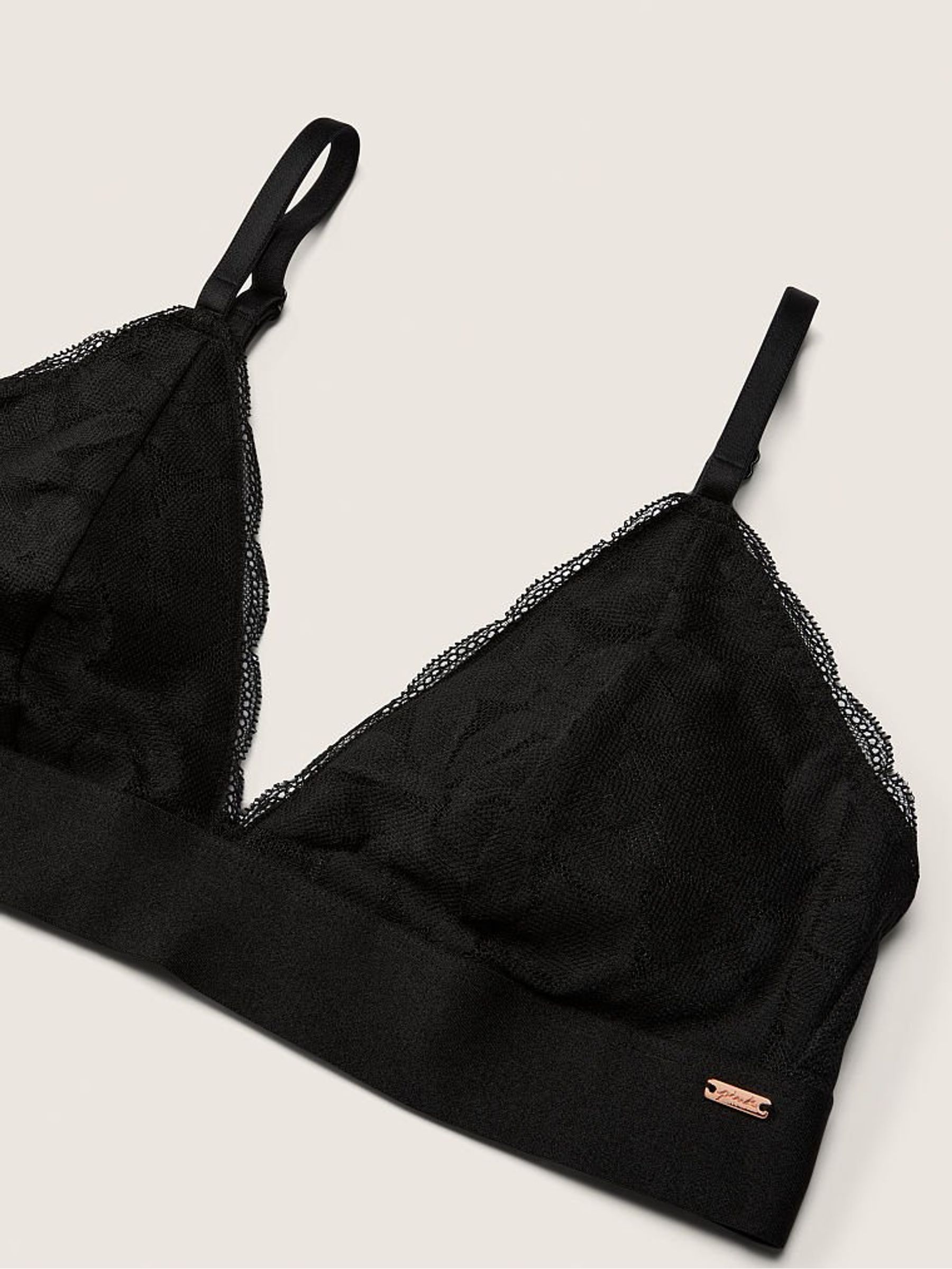 Black Regular Cup Lace Unlined Triangle Bralette - Image 4 of 4