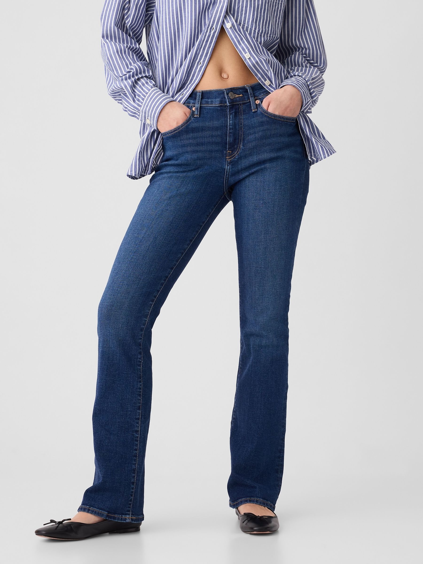 Mid Indigo Blue Mid Rise Stretch Bootcut Jeans - Image 2 of 8