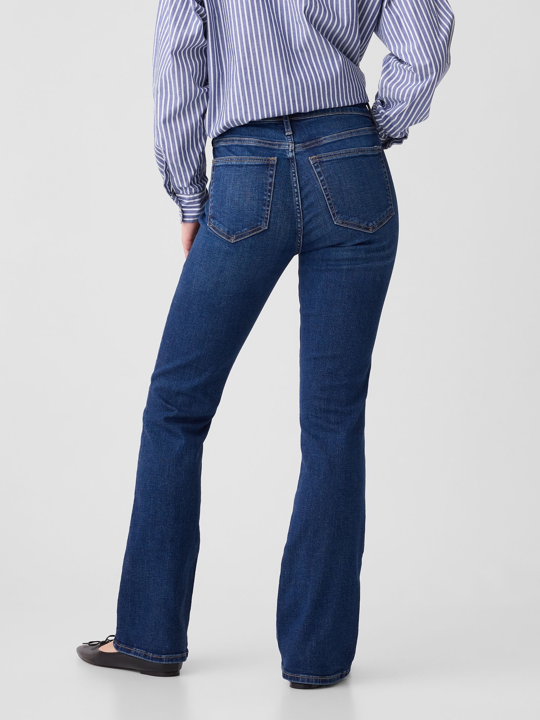 Mid Indigo Blue Mid Rise Stretch Bootcut Jeans - Image 3 of 8