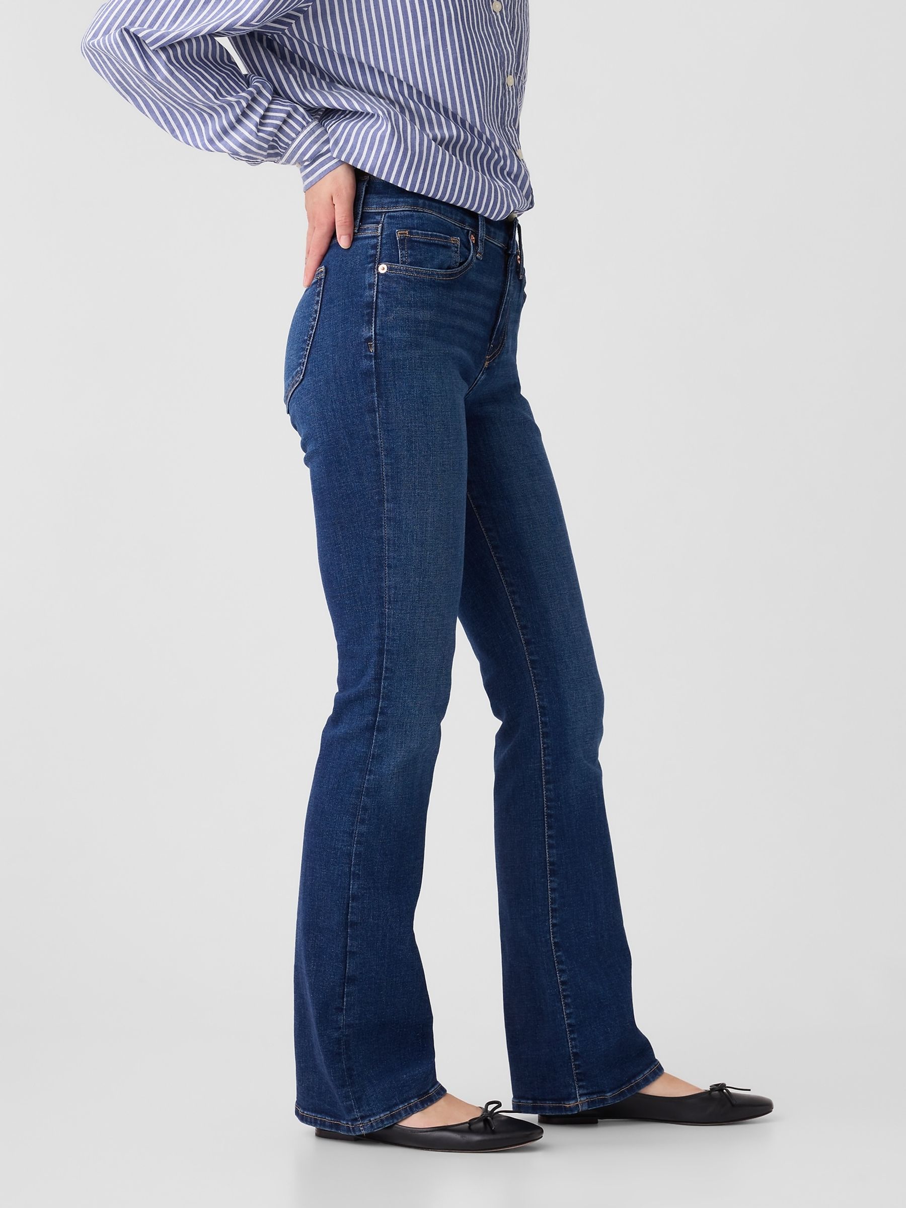 Mid Indigo Blue Mid Rise Stretch Bootcut Jeans - Image 5 of 8