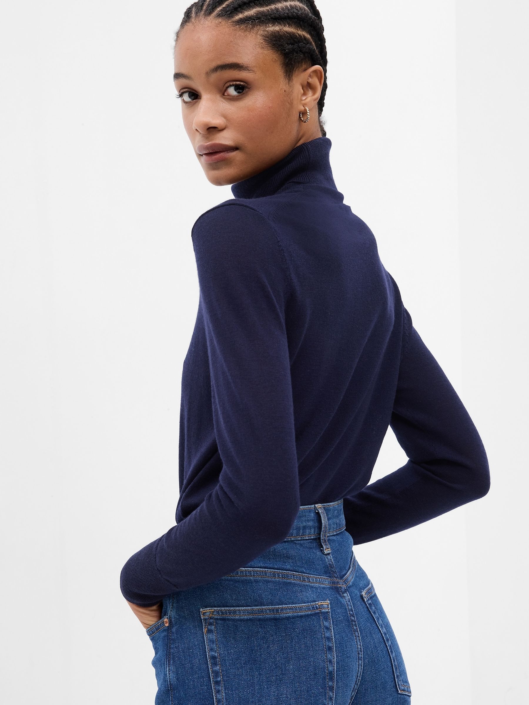 Blue Merino Wool Turtle Neck Jumper - Image 2 of 2
