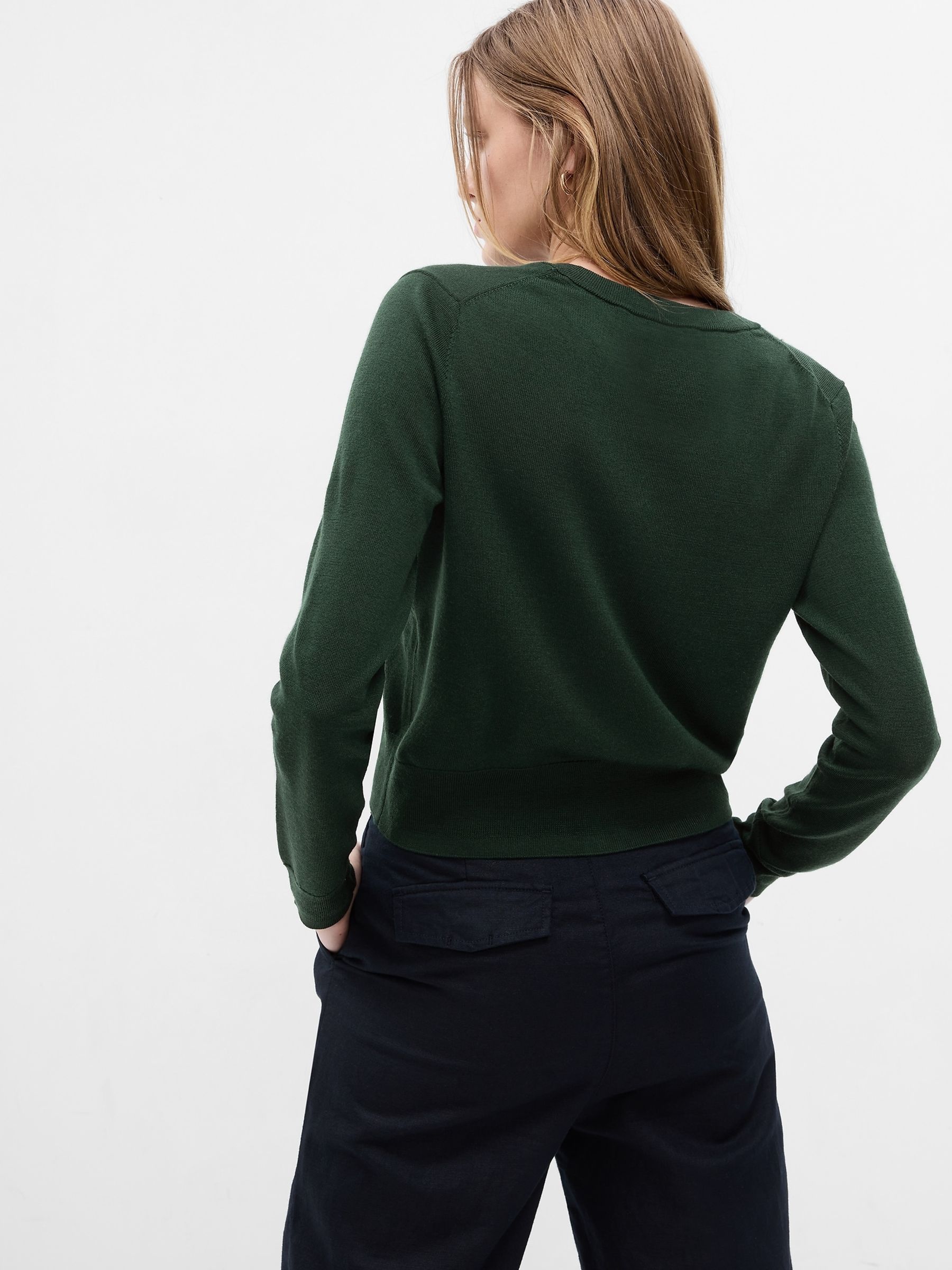 Green Merino Wool Cardigan - Image 2 of 2