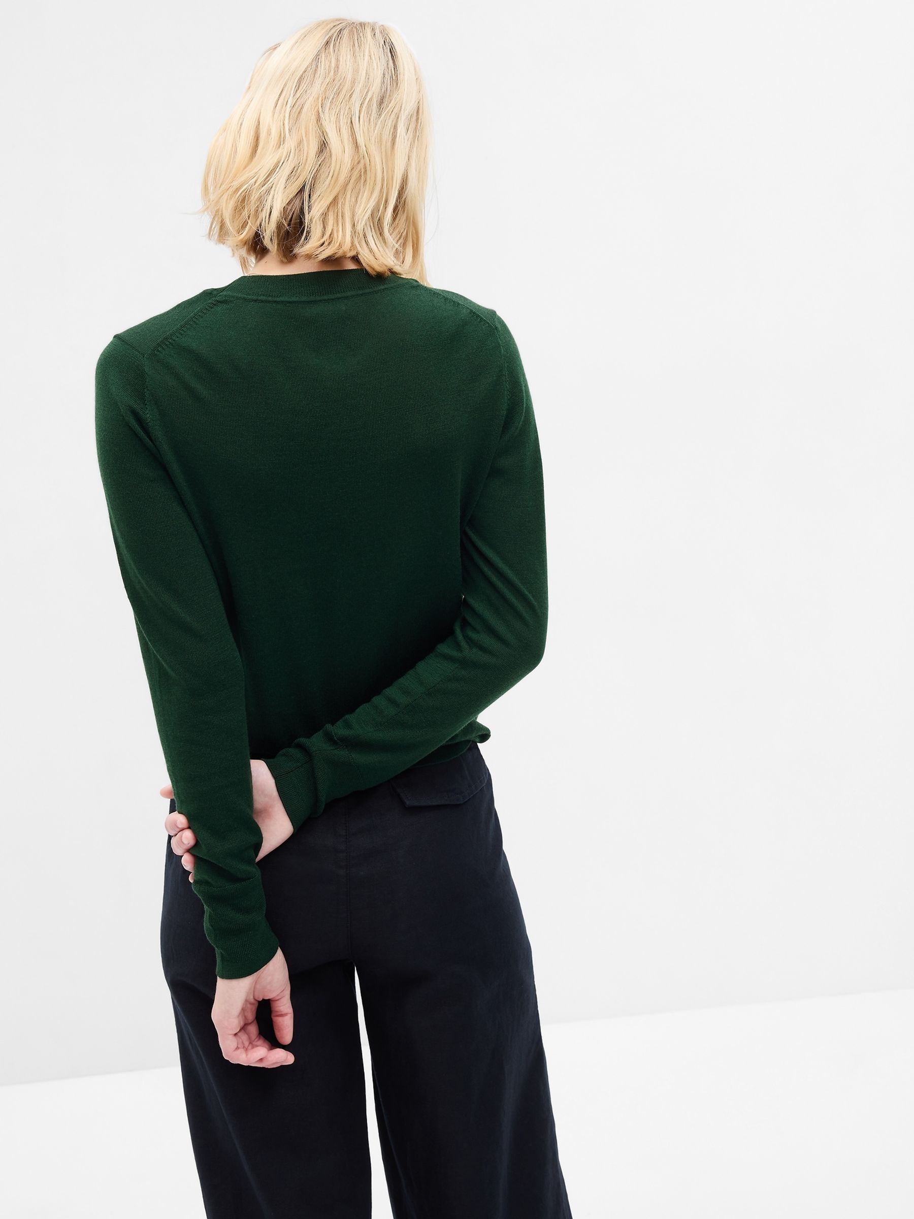 Green Merino Wool Crew Neck Jumper - Image 2 of 2