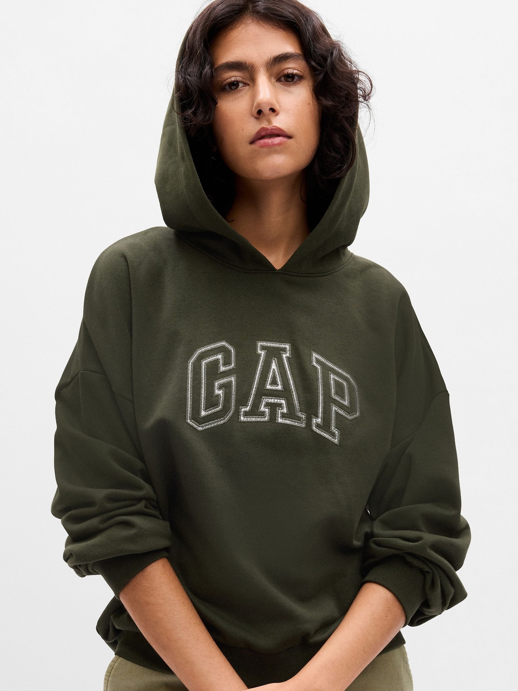 Green Vintage Soft Arch Logo Long Sleeve Hoodie Gap