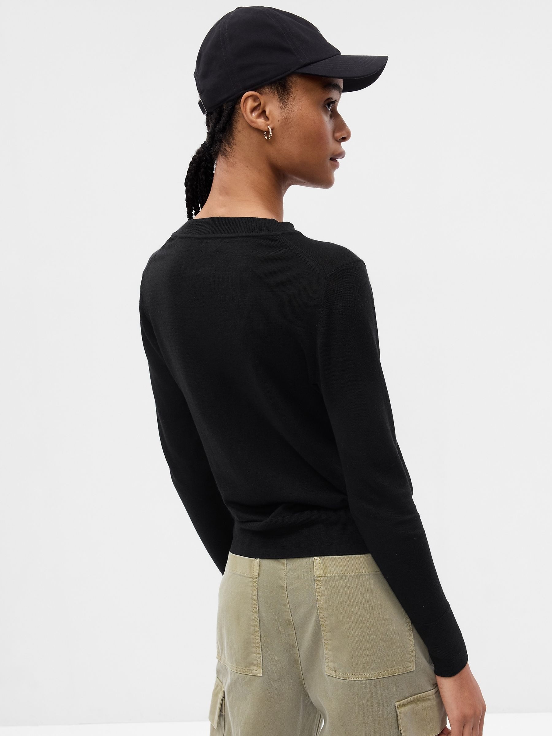 Black Merino Wool Crew Neck Jumper - Image 2 of 5