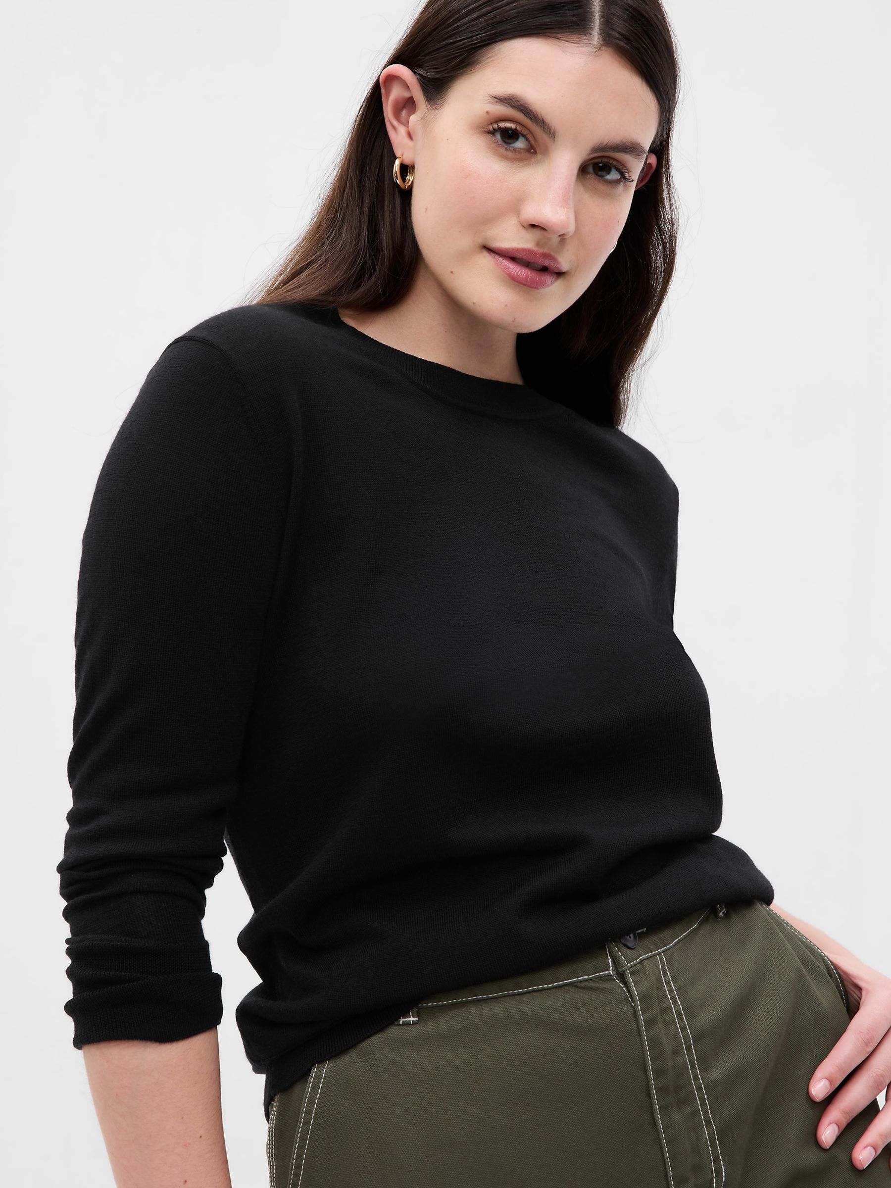Black Merino Wool Crew Neck Jumper - Image 4 of 5