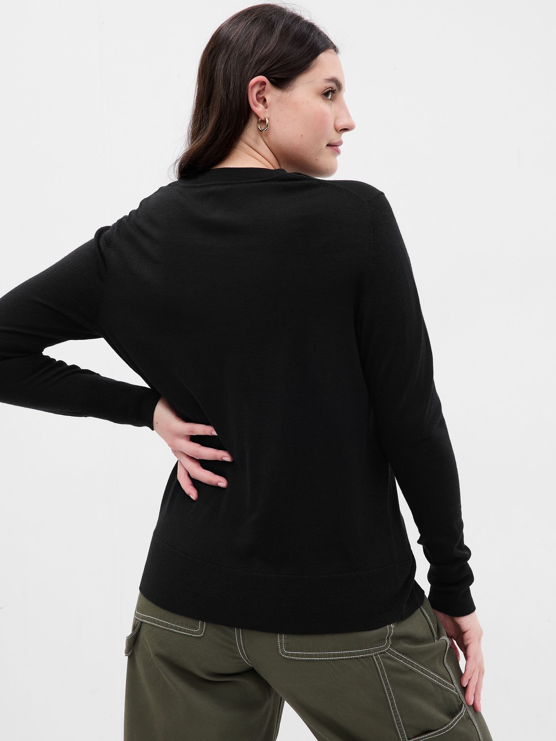 Black Merino Wool Crew Neck Jumper - Image 5 of 5