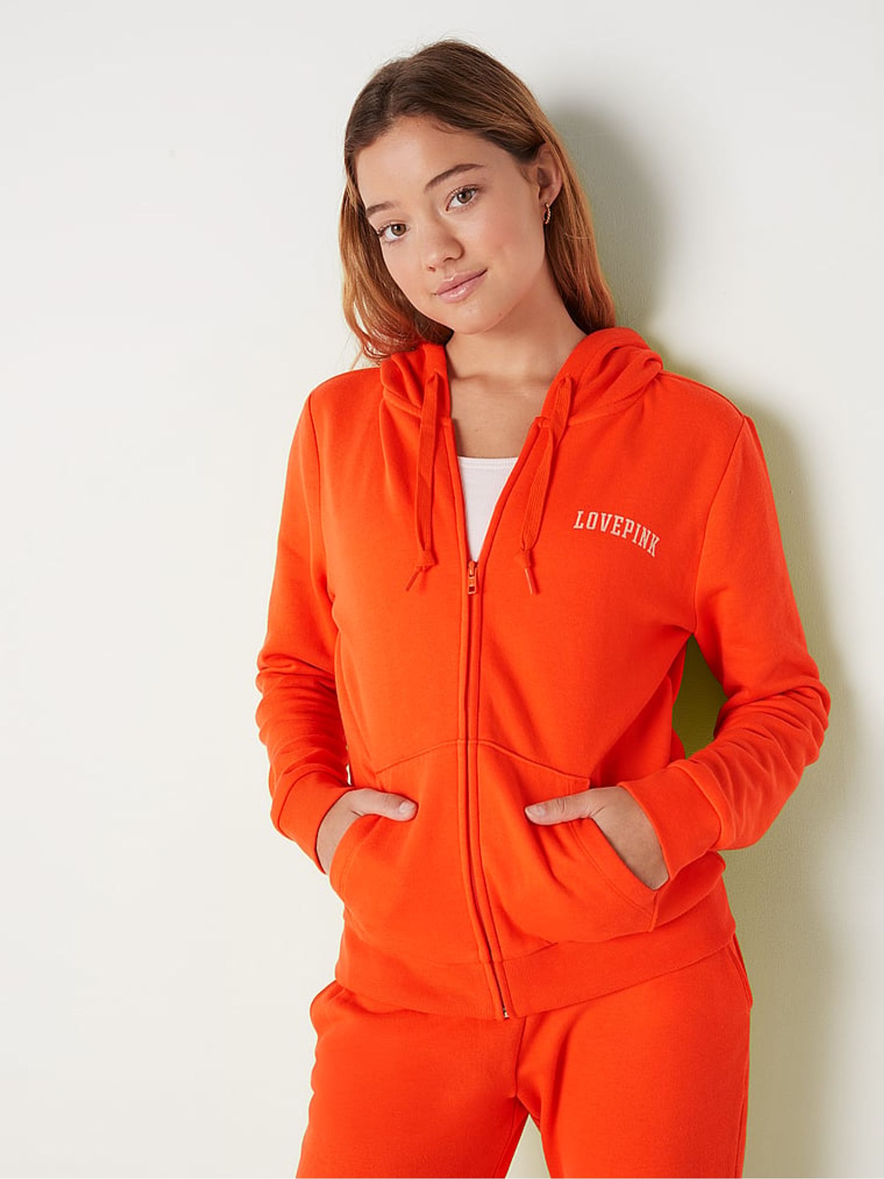 Bright Tomato Red Zip Up Lounge Hoodie - Image 1 of 5