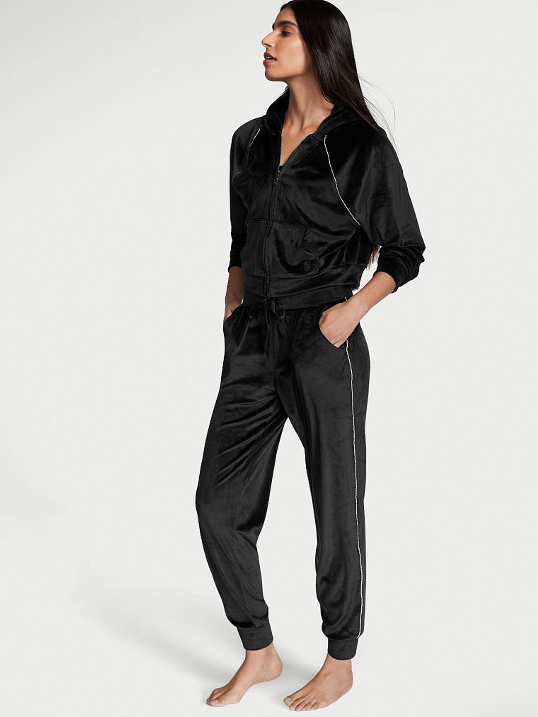 Black Velour Lounge Jogger - Image 1 of 2