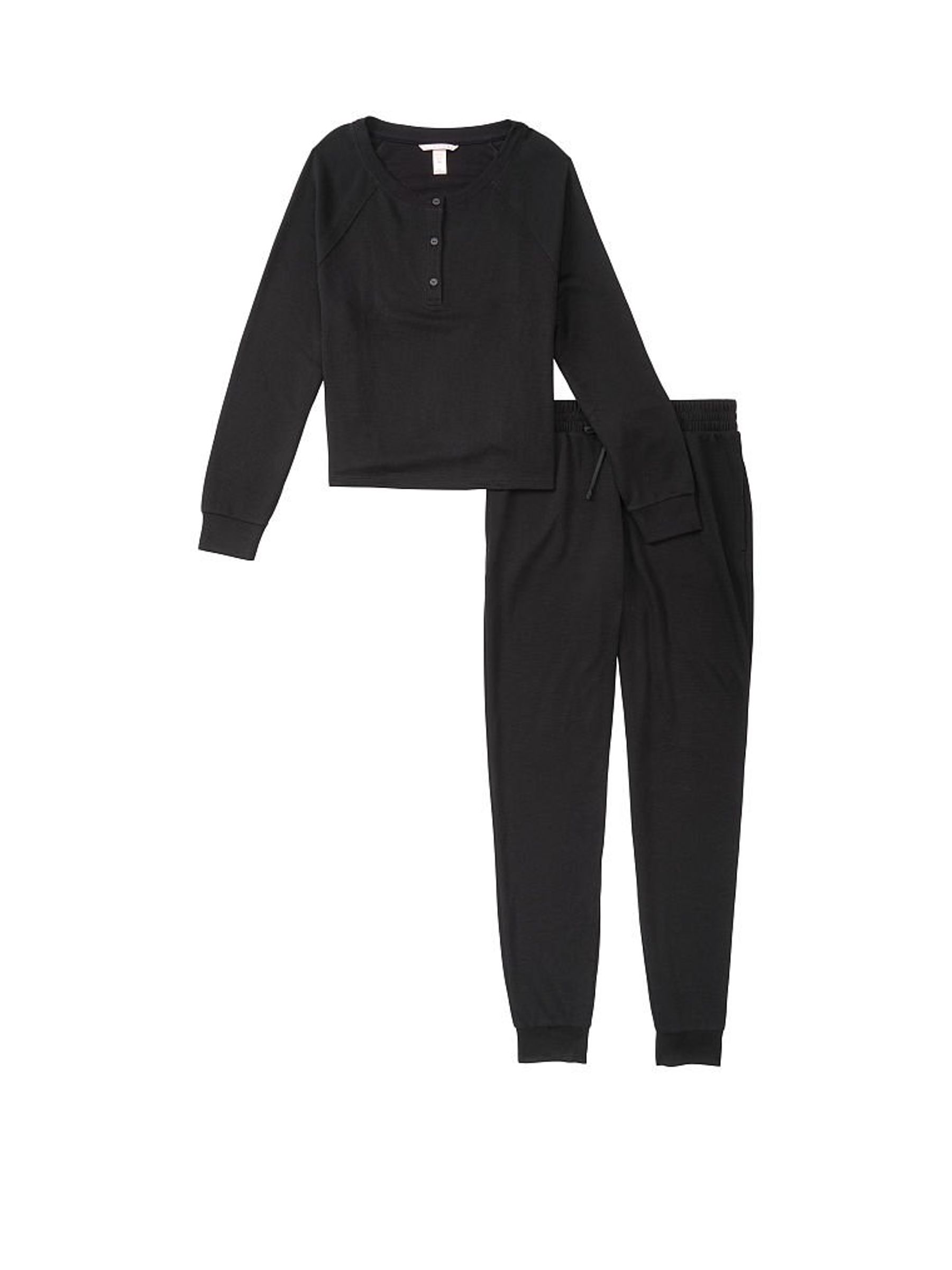 Pure Black Waffle Long Pyjamas Victoria's Secret UK