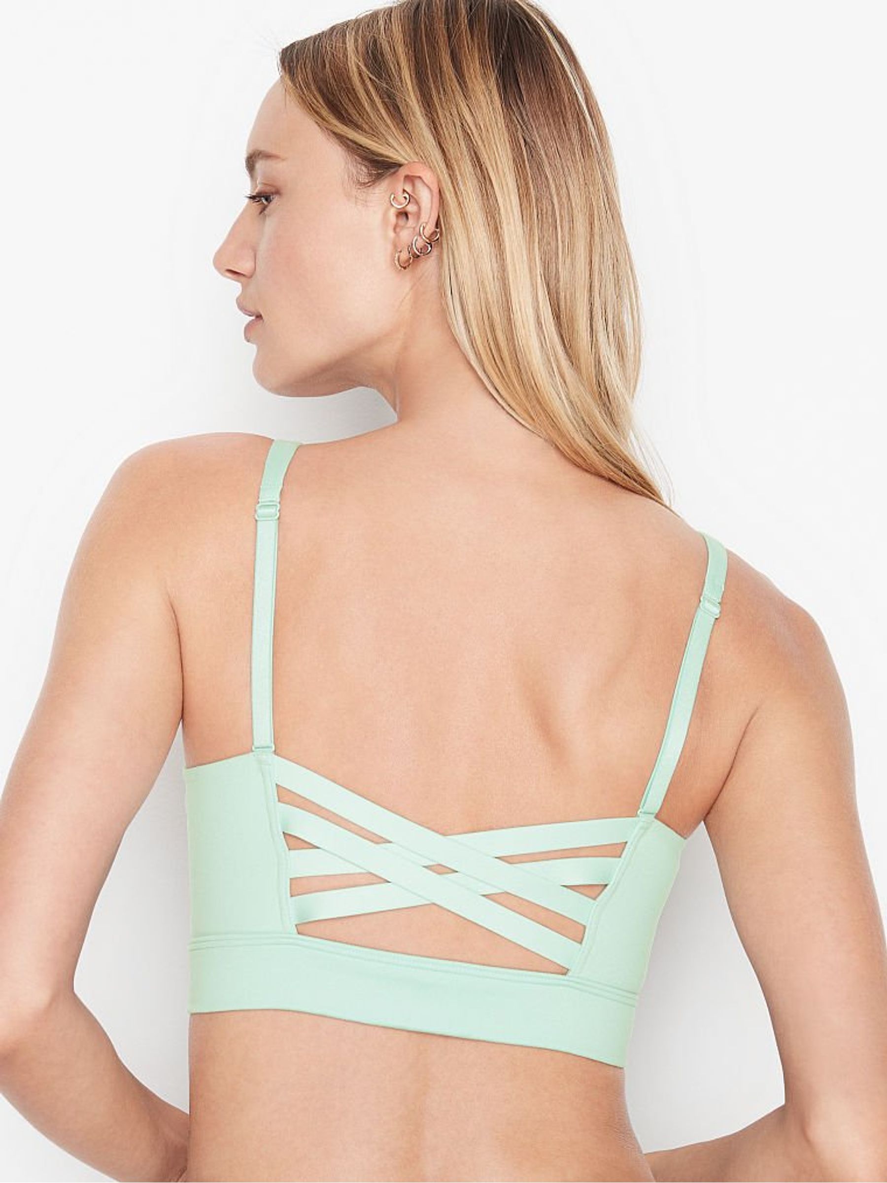 Harbor Grey Green Smooth Strappy Back Non Wired Medium Impact Sports Bra - Image 2 of 4