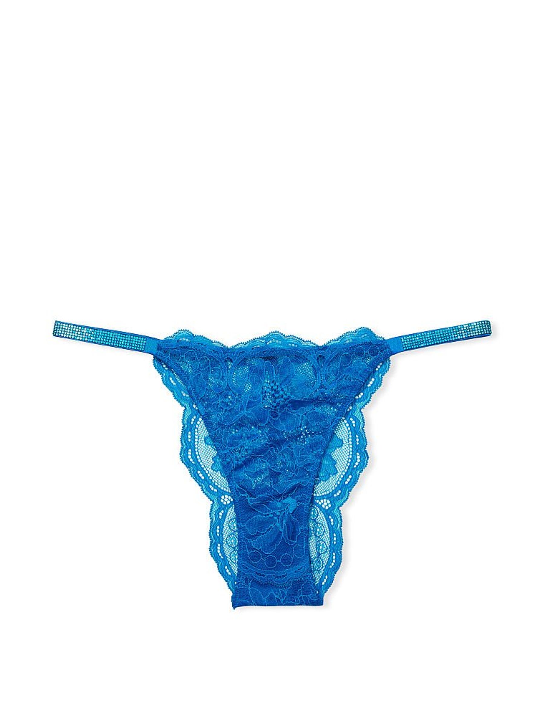 Enamel Blue Lace Shine Strap Brazilian Knickers - Image 1 of 2