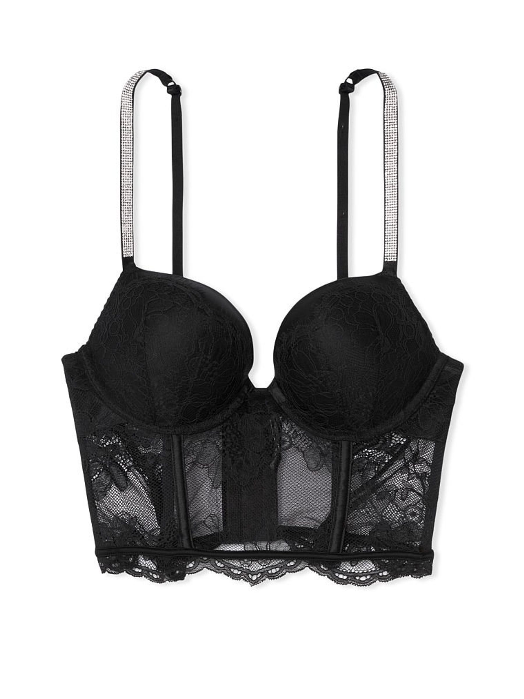 Black Add 2 Cups Shine Strap Lace Corset Bra Top - Image 3 of 4
