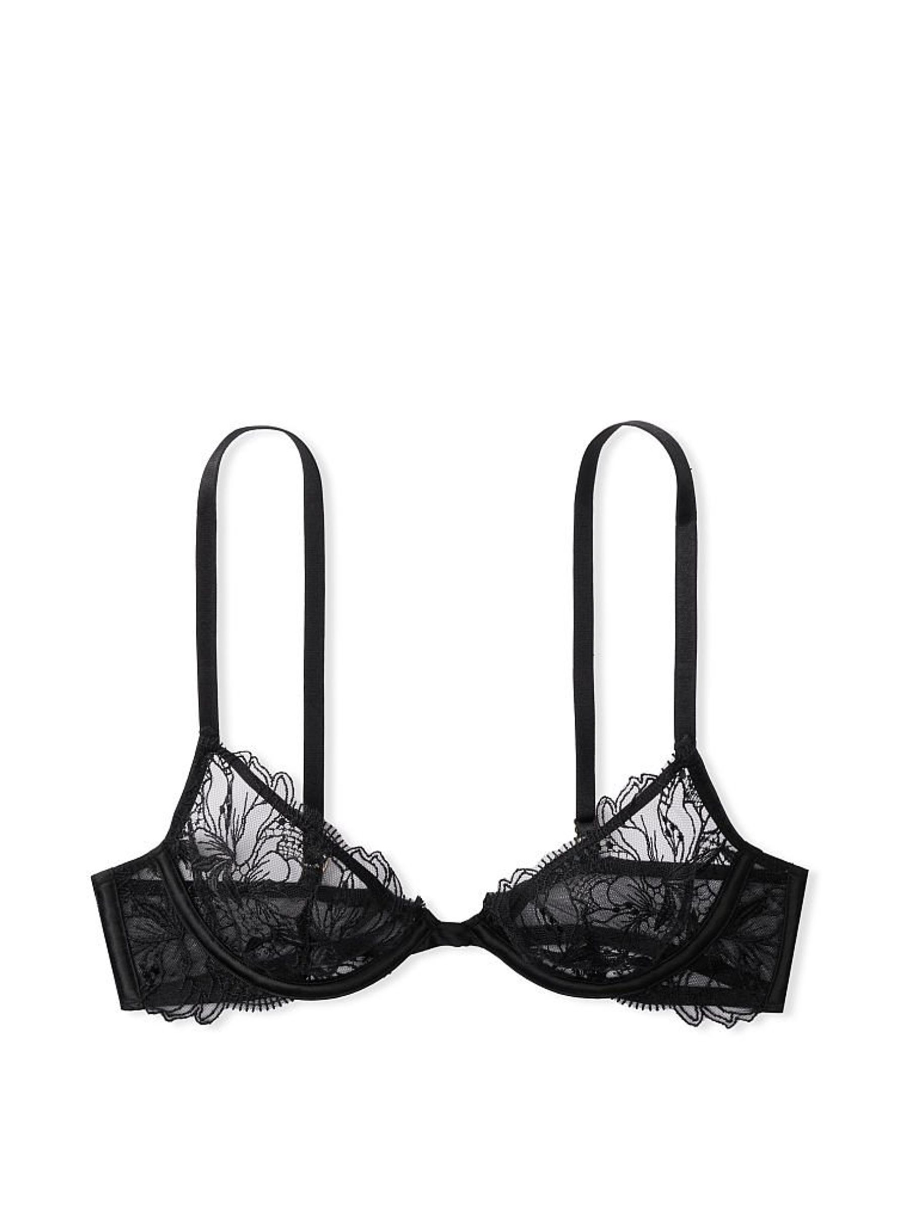 Black Embroidered Unlined Demi Bra - Image 3 of 3