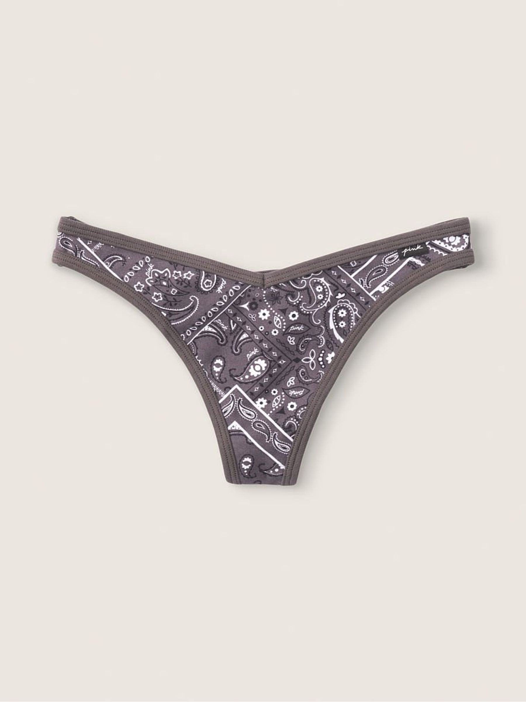 Dark Charcoal Grey Bandana Print Cotton Thong Panty - Image 1 of 1 Dark Charcoal Grey Bandana Print Cotton Thong Panty - Image 1 of 1