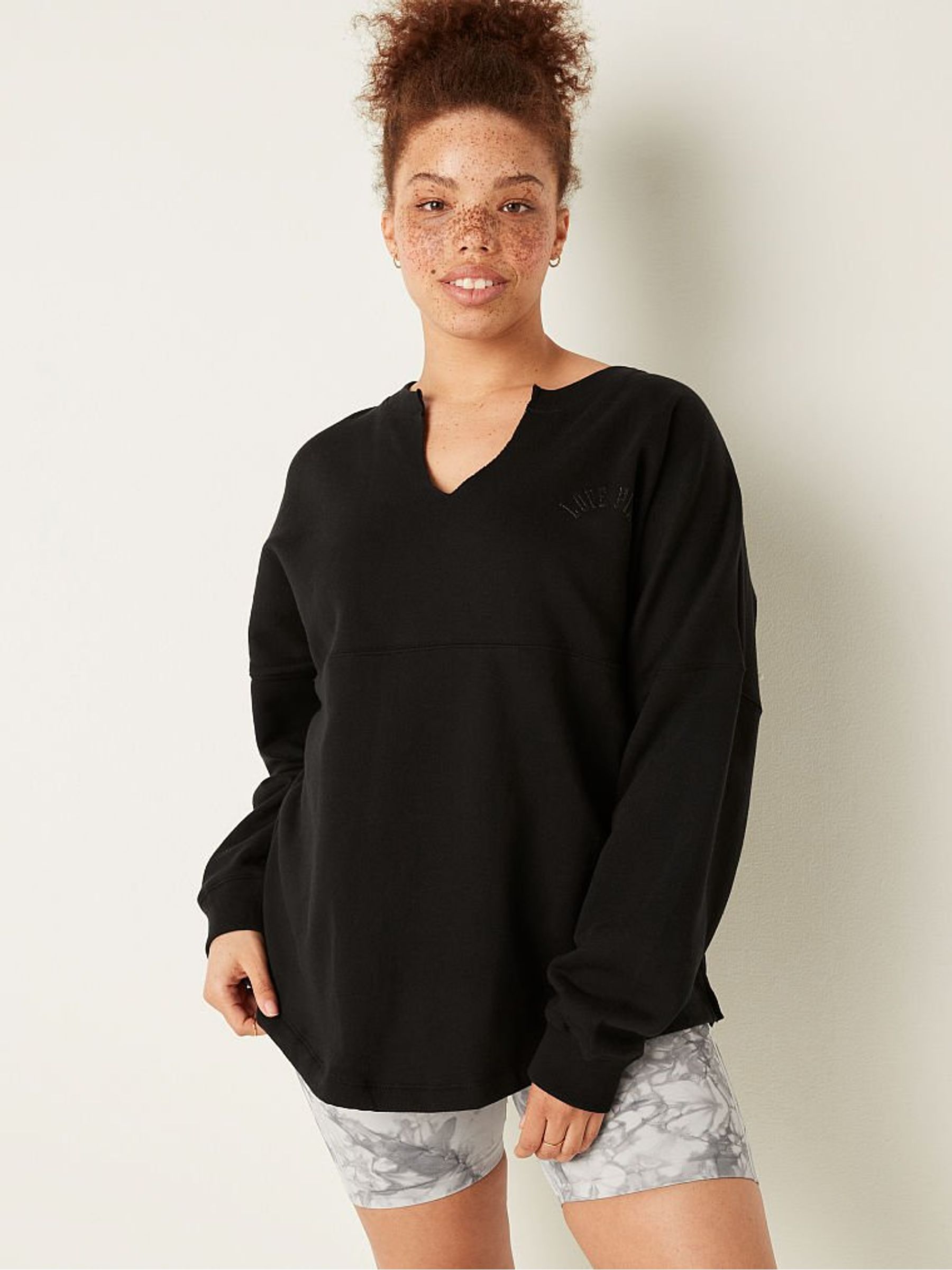 Pure Black Varsity Notch Crew Sweatshirt - Image 1 of 4