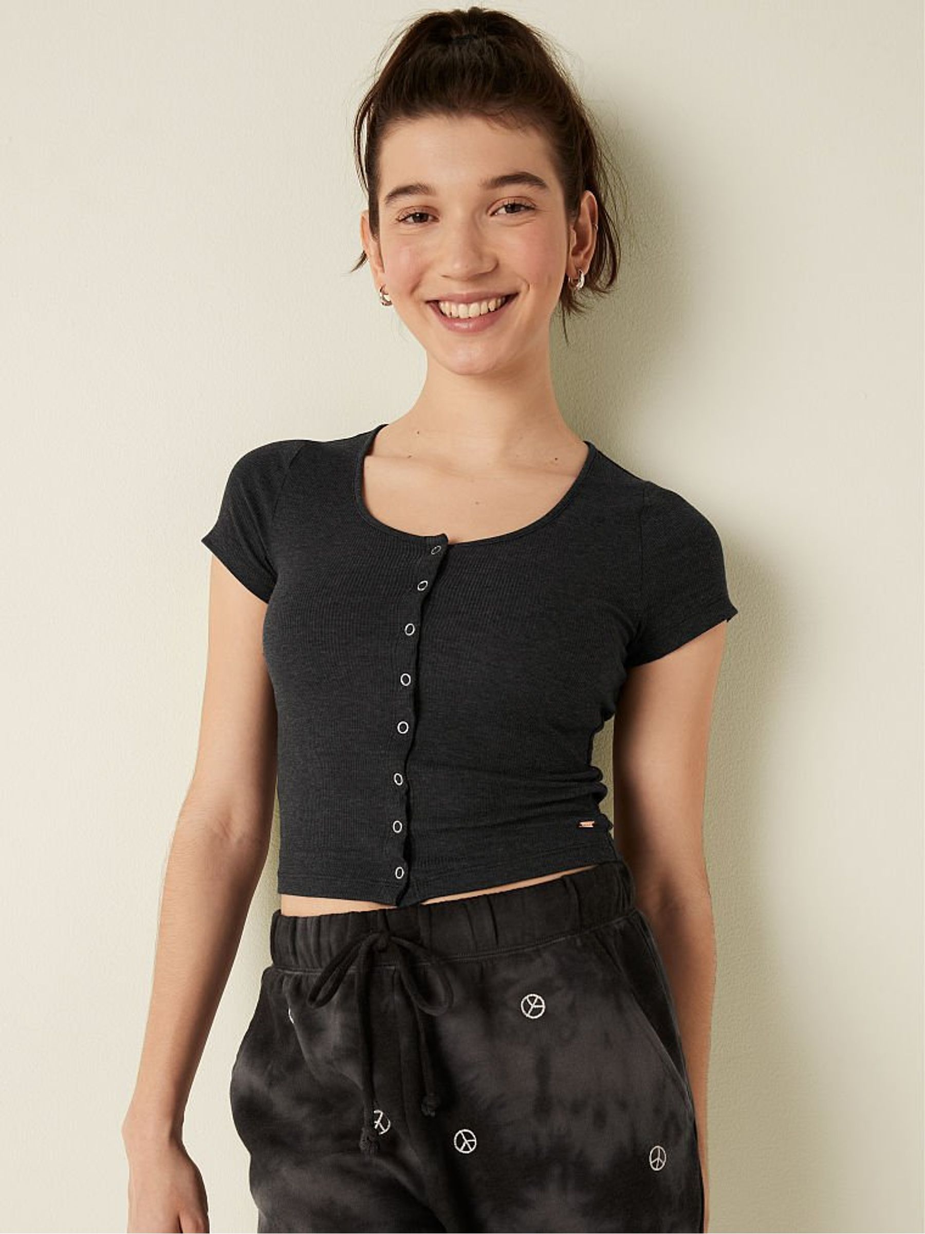Pure Black Shrunken Rib Crop Tee - Image 1 of 4